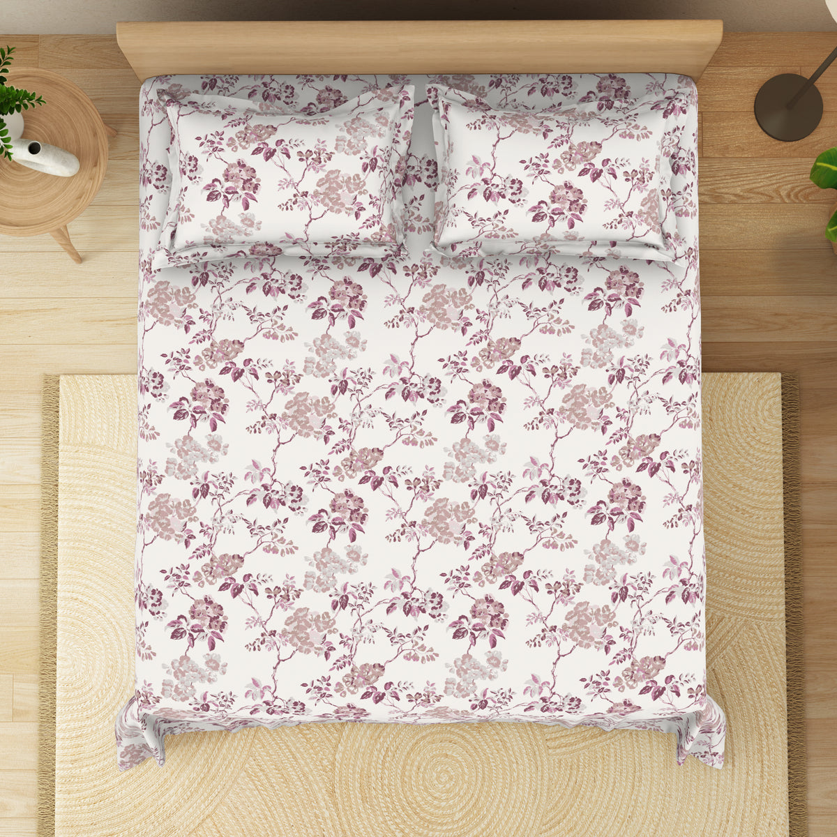 The Elite Collection | King Bedsheet Set | 180 TC Cotton | Pink Orchid