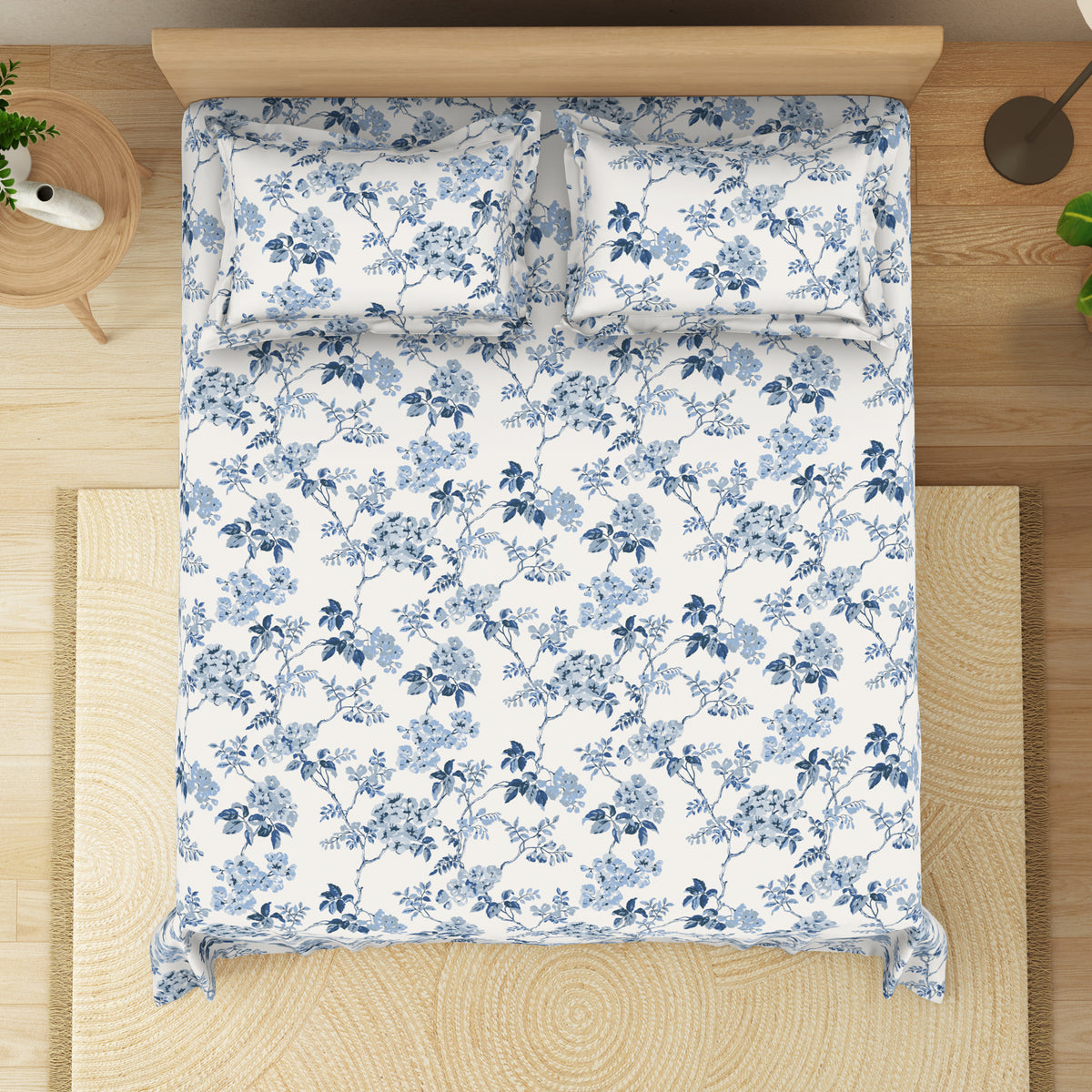 The Elite Collection | King Bedsheet Set | 180 TC Cotton | Indigo