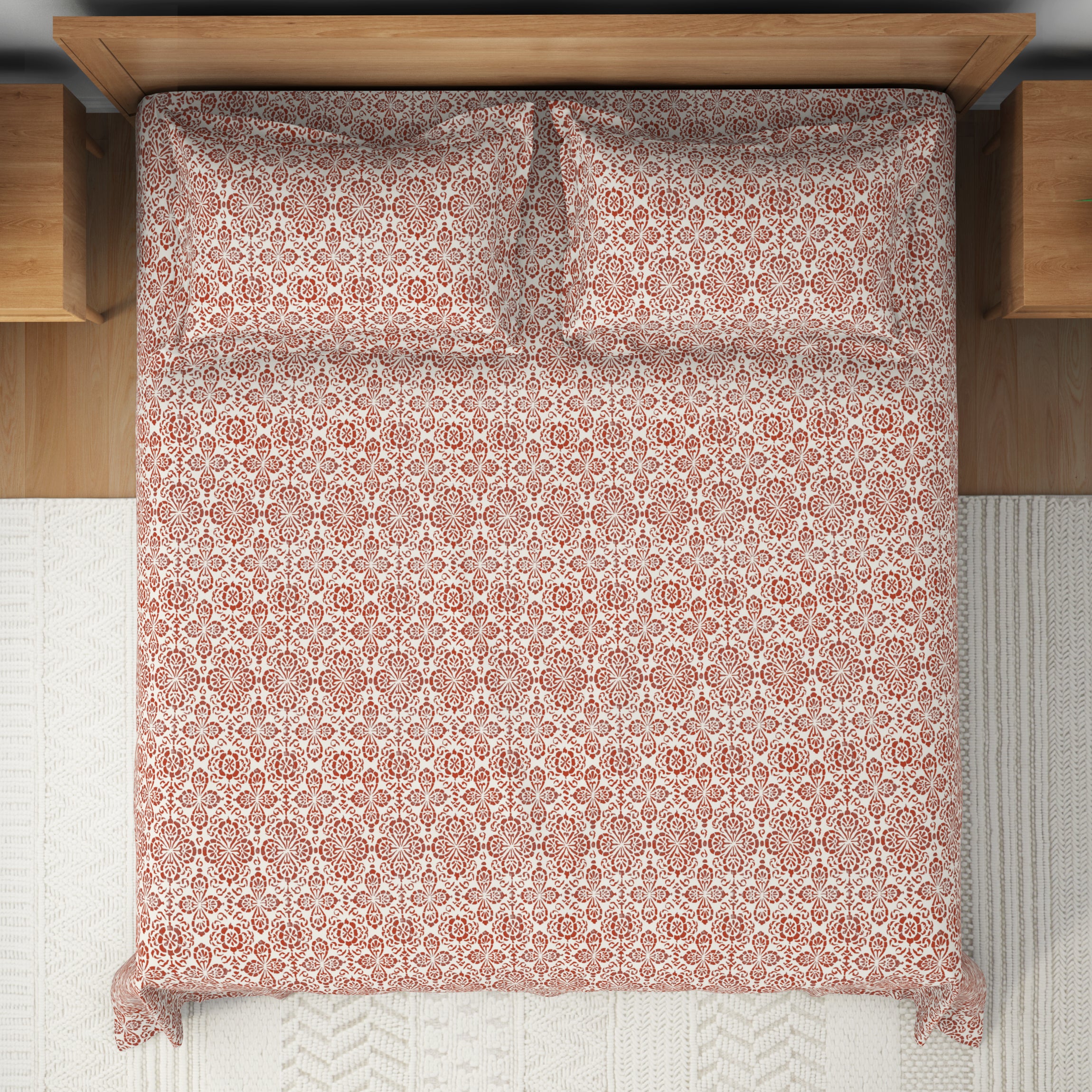 The Comfort Collection | Printed King Bedsheet Set | 120 Tc Percale Print | Rust
