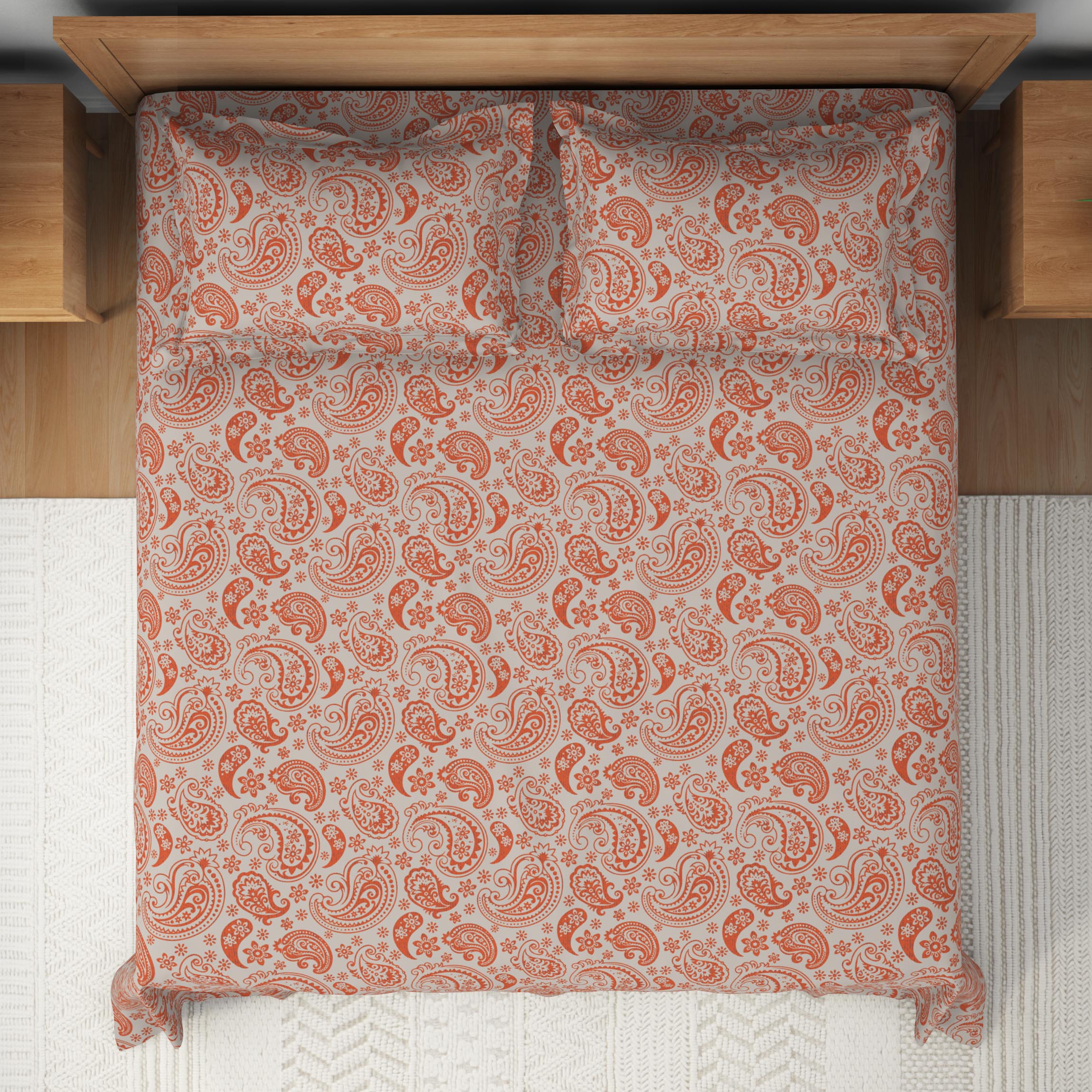 The Comfort Collection | Printed King Bedsheet Set | 120 Tc Percale Print - Rust