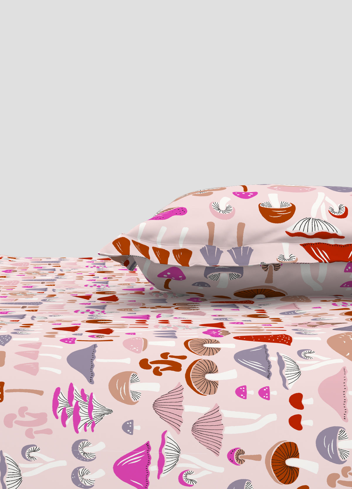 The Elegant Collection | Printed Single Bedsheet Set | 190 TC Cotton | Mushroom-Pink
