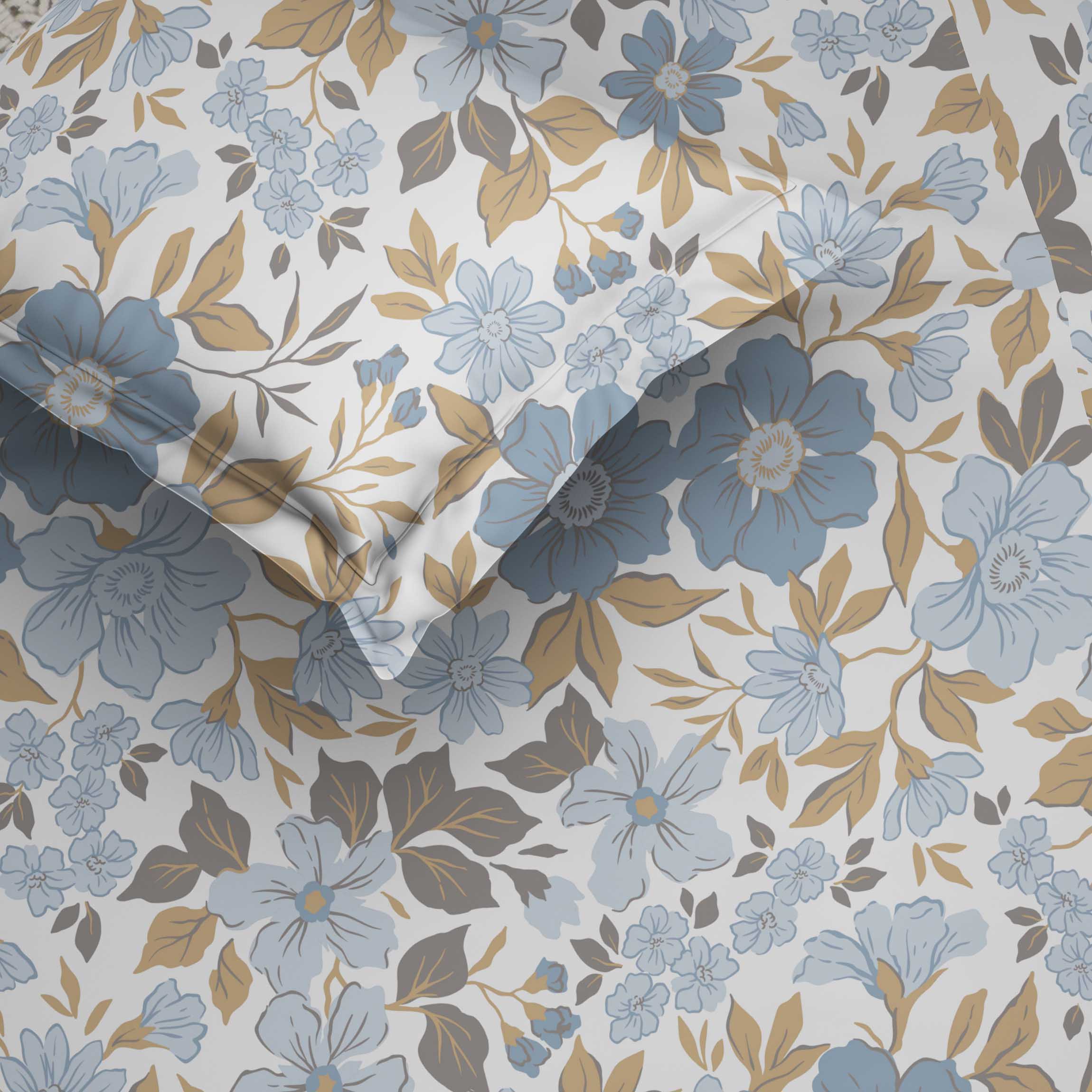 The Comfort Collection | Printed King Bedsheet Set | 120 Tc Percale Print - Dusky Blue