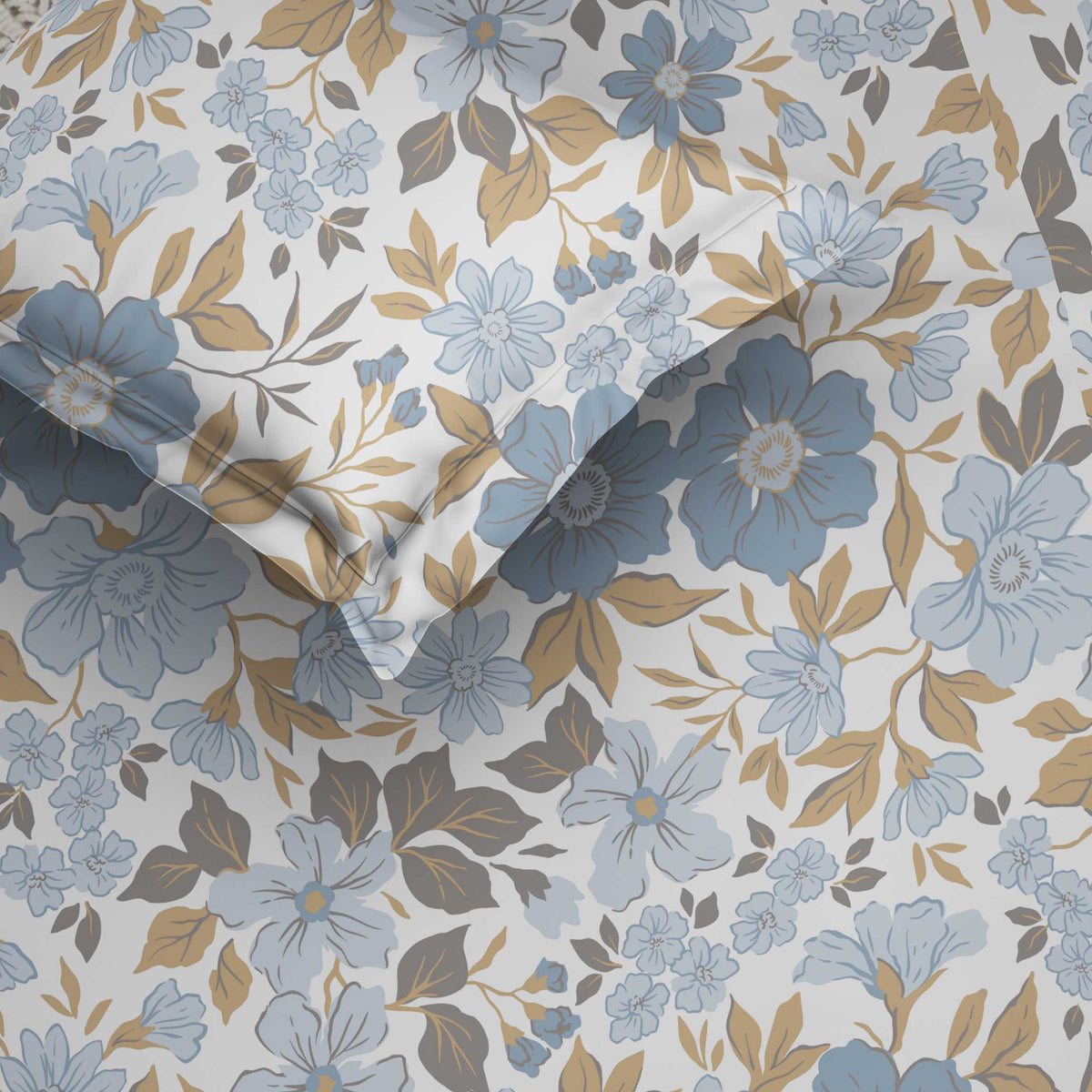 The Comfort Collection | Printed King Bedsheet Set | 120 Tc Percale Print | Dusky Blue