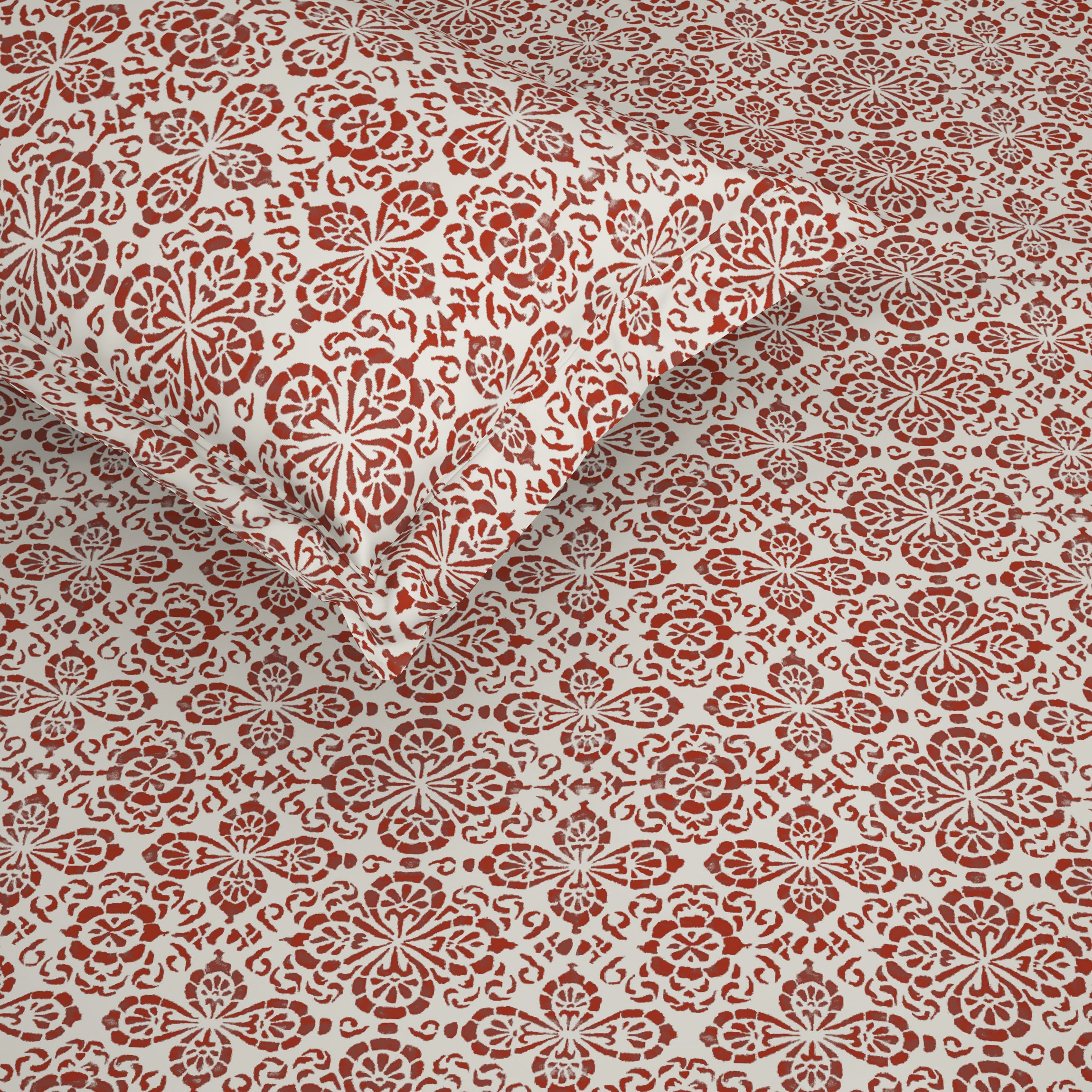 The Comfort Collection | Printed King Bedsheet Set | 120 Tc Percale Print | Rust