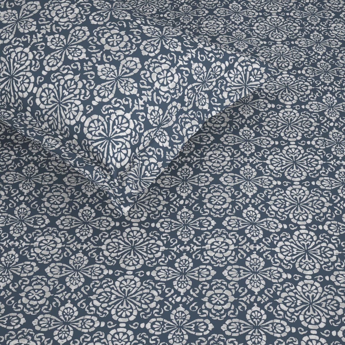 The Comfort Collection | Printed King Bedsheet Set | 120 Tc Percale Print | Indigo