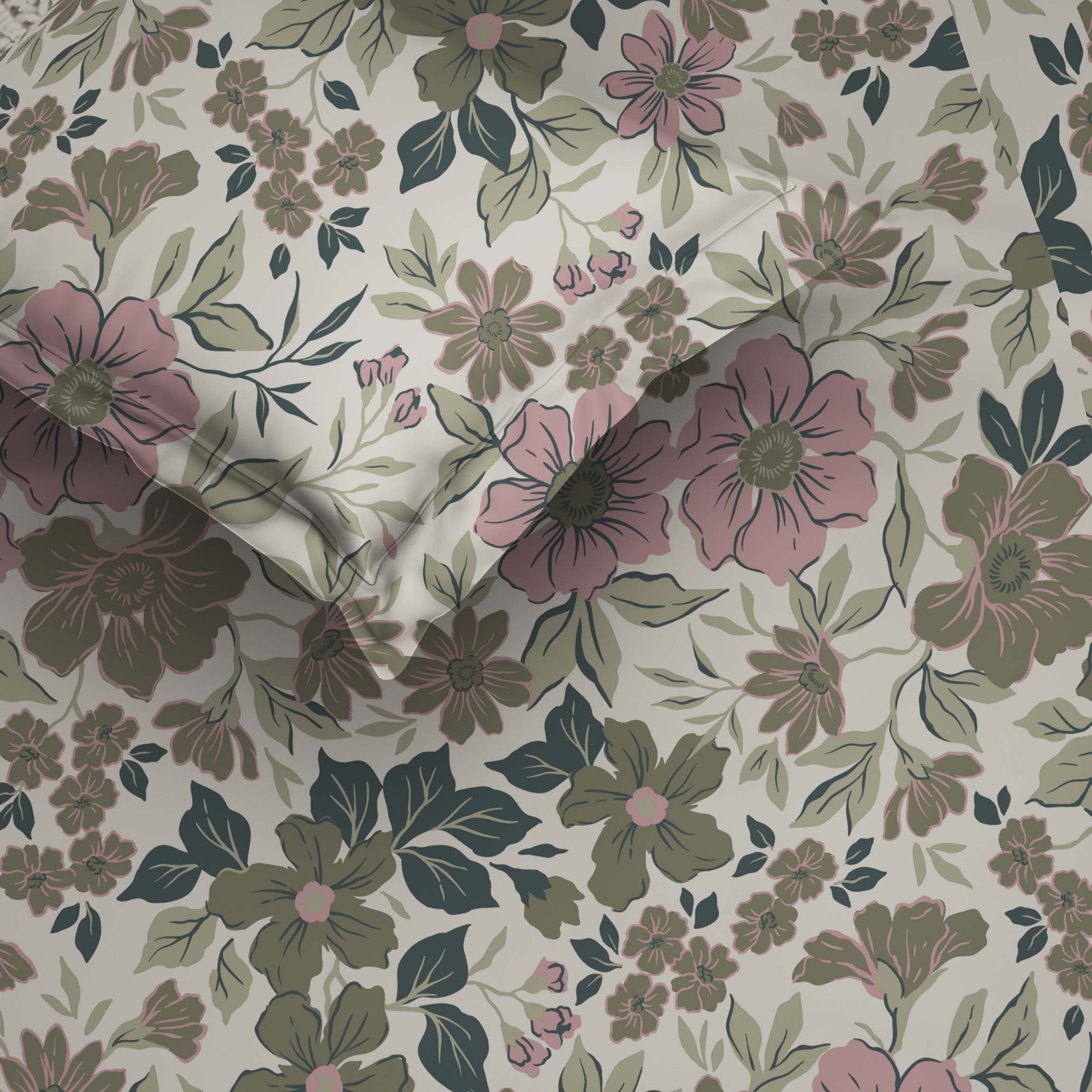 The Comfort Collection | Printed King Bedsheet Set | 120 Tc Percale Print - Pink Olive