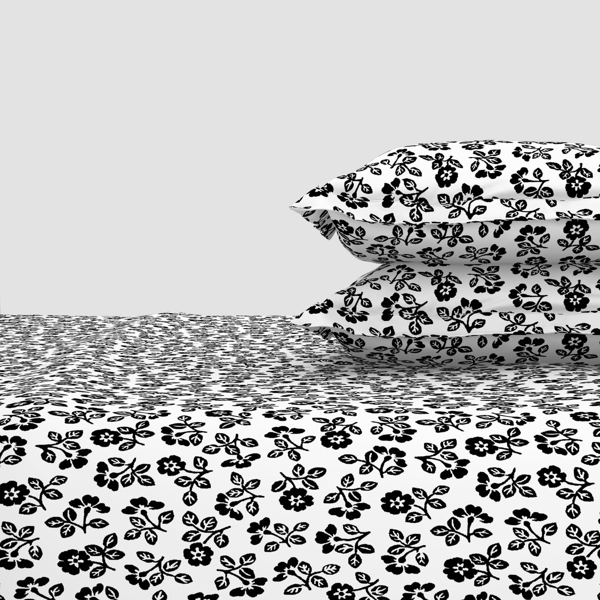 The Elegant Collection | Printed Double Bedsheet Set | 190 TC Cotton | Plain Ditsy-Black