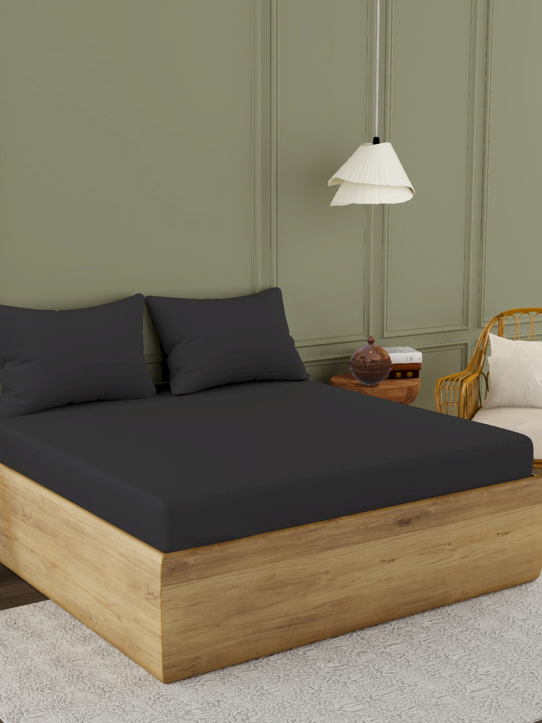 The Gold Collection | Solid King Bedsheet Set | 300 TC Sateen Solid | Peeled Almond