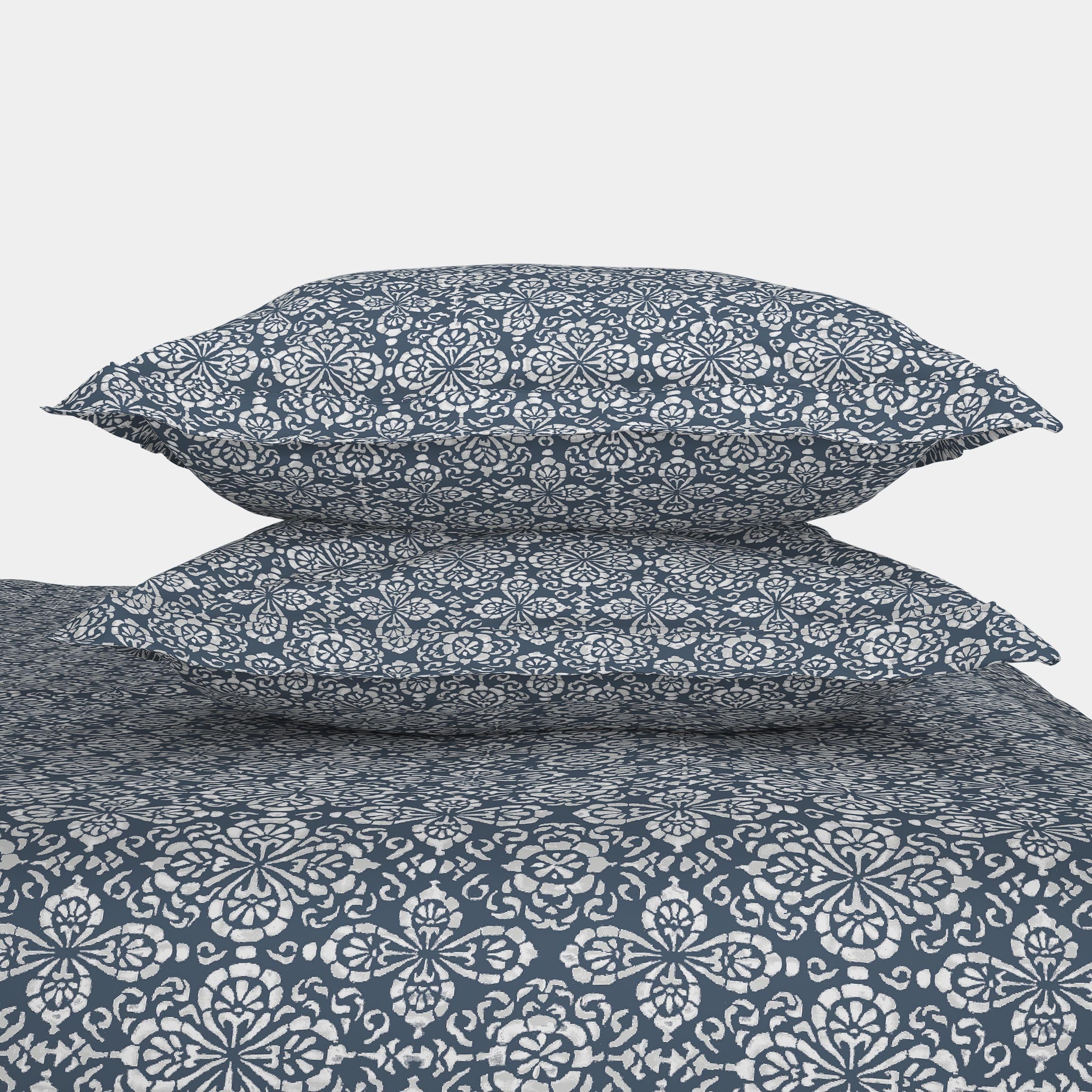 The Comfort Collection | Printed King Bedsheet Set | 120 Tc Percale Print | Indigo
