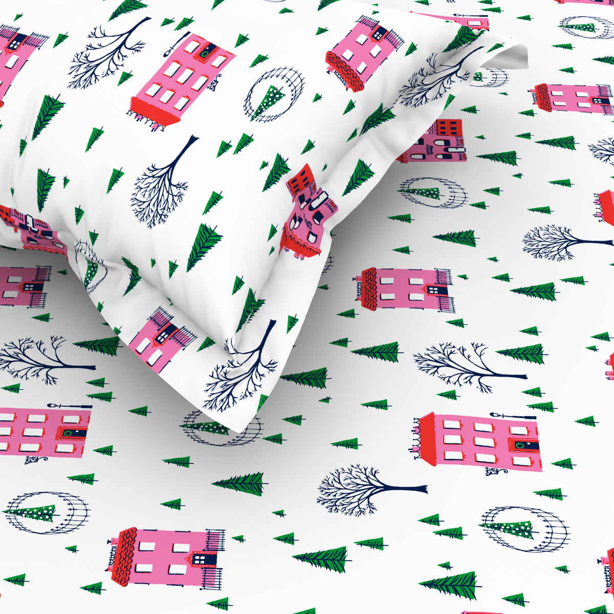 The Elegant Collection | Printed Double Bedsheet Set | 190 TC Cotton | Holiday Village-Multi