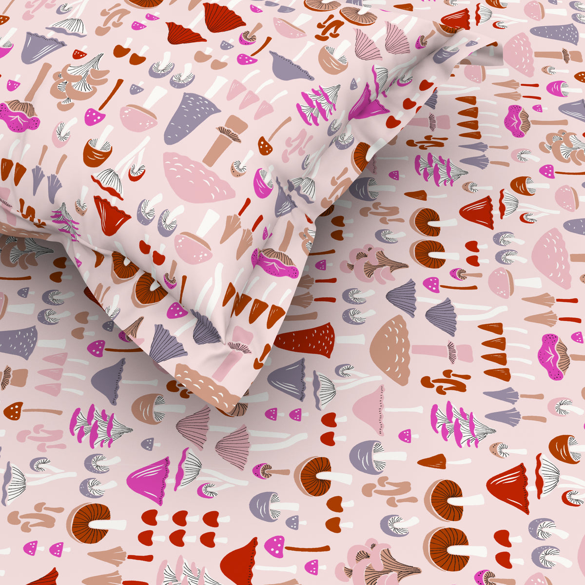 The Elegant Collection | Printed Single Bedsheet Set | 190 TC Cotton | Mushroom-Pink