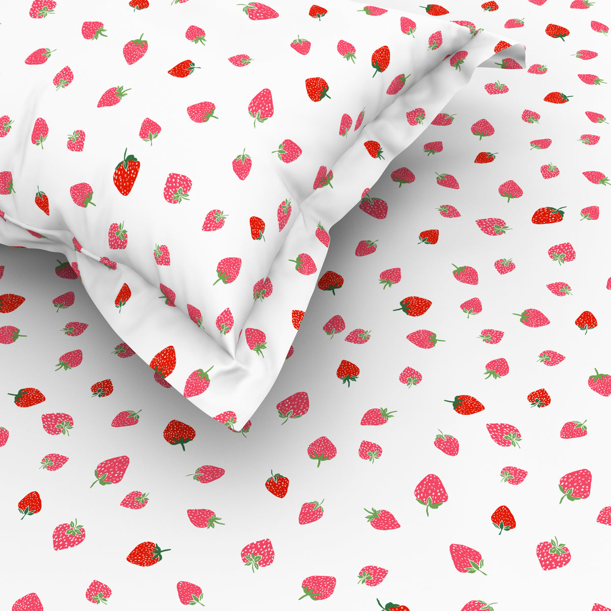 The Elegant Collection | Printed Double Bedsheet Set | 190 TC Cotton | Tossed Strawbery-Red