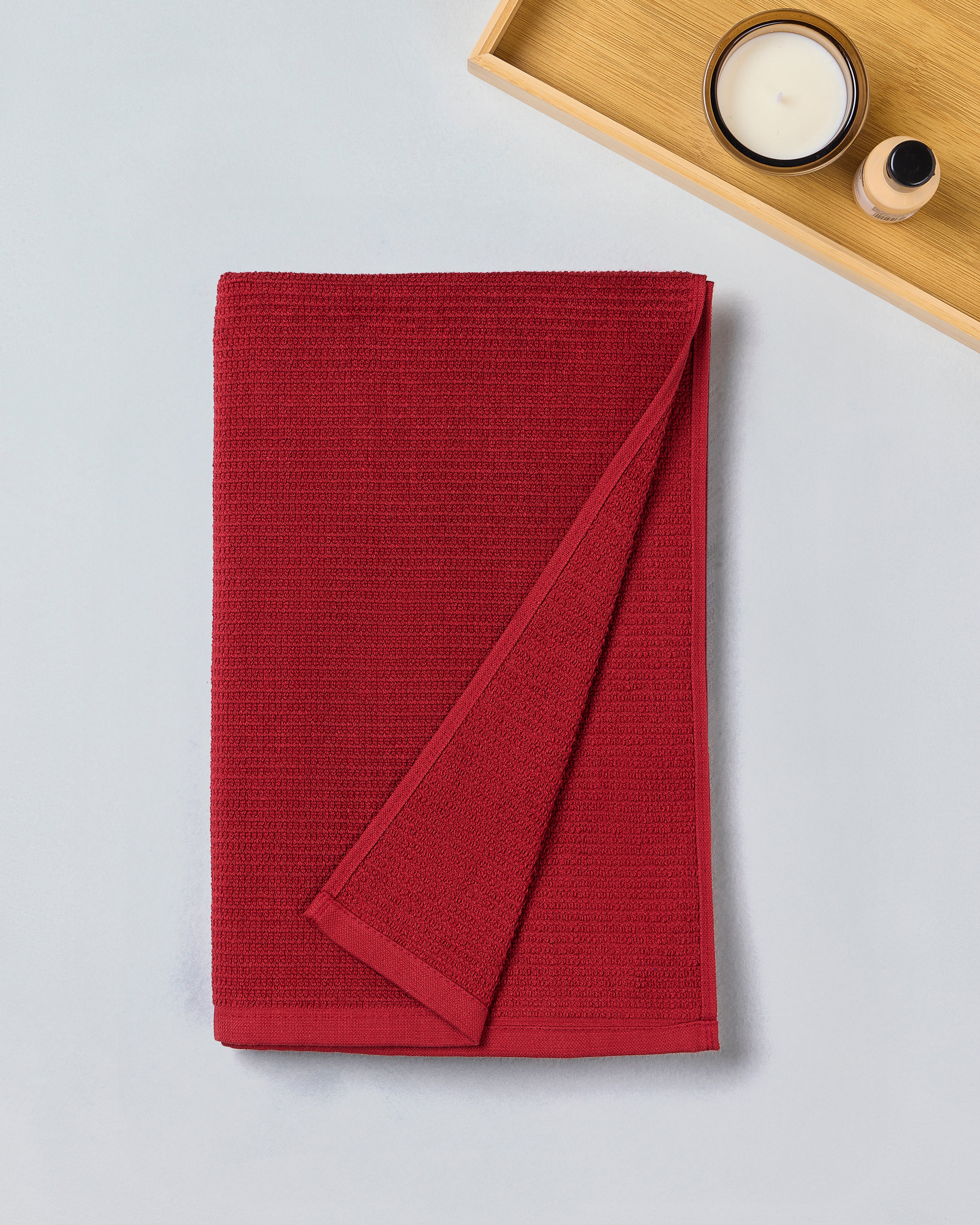 Comfort Collection, Waffle Grid | Bath Towel | 360 GSM 100% Cotton - Barn Red by Himeya
