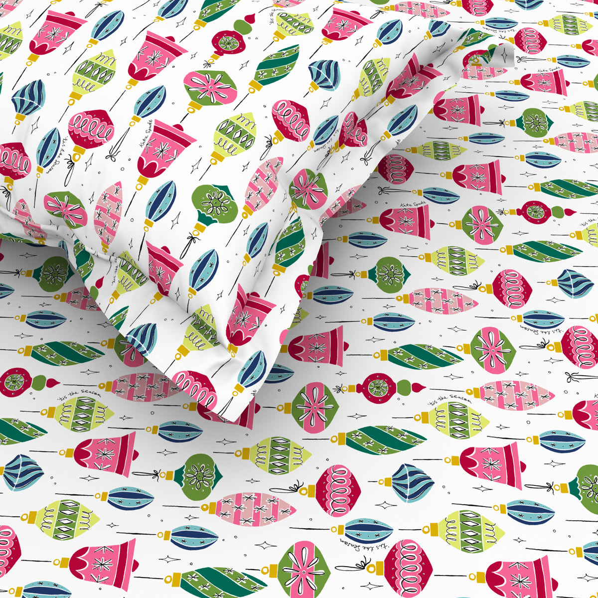 The Elegant Collection | Printed Single Bedsheet Set | 190 TC Cotton | Ornaments Holiday-Multi