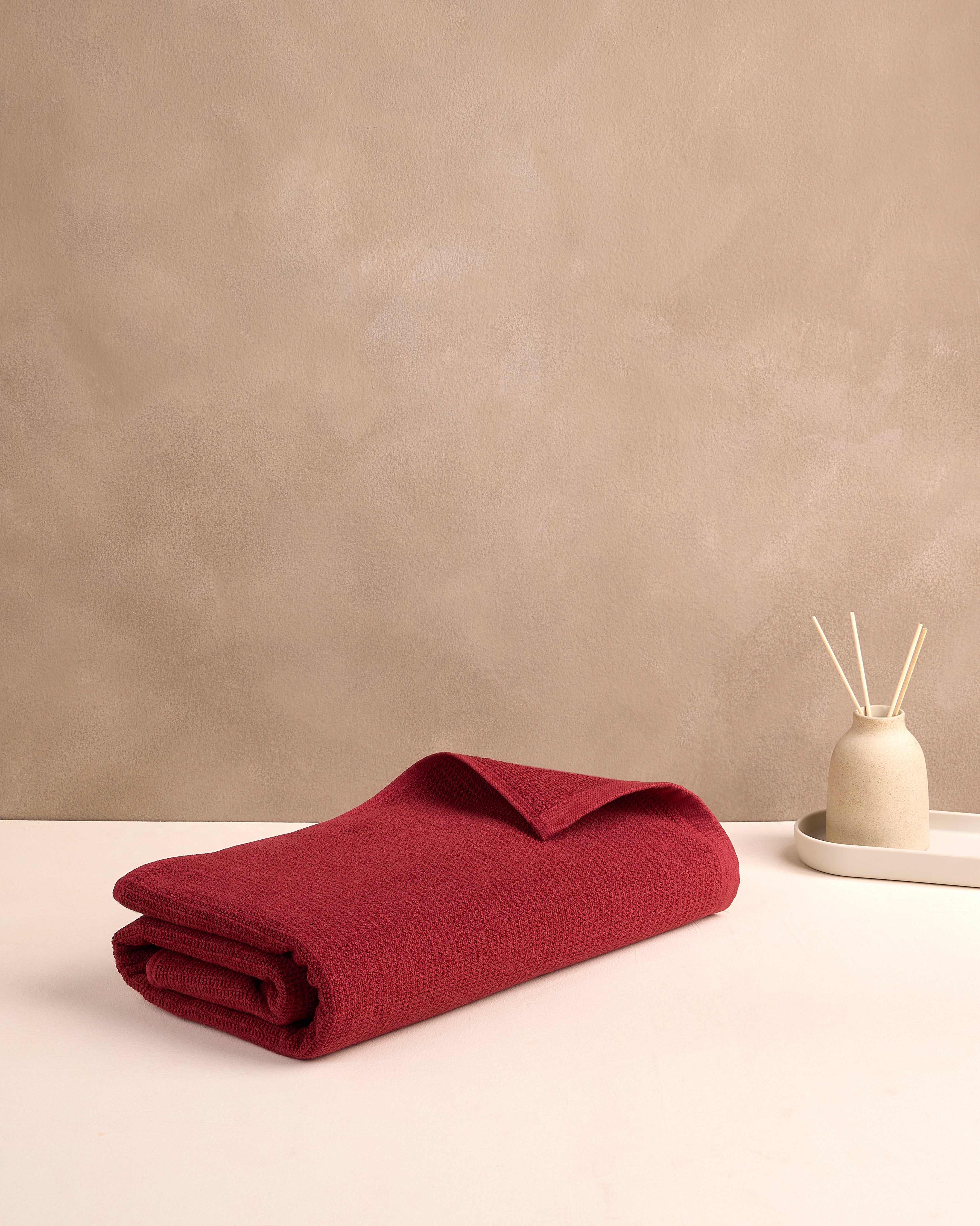 Comfort Collection, Waffle Grid | Bath Towel | 360 GSM 100% Cotton - Barn Red by Himeya
