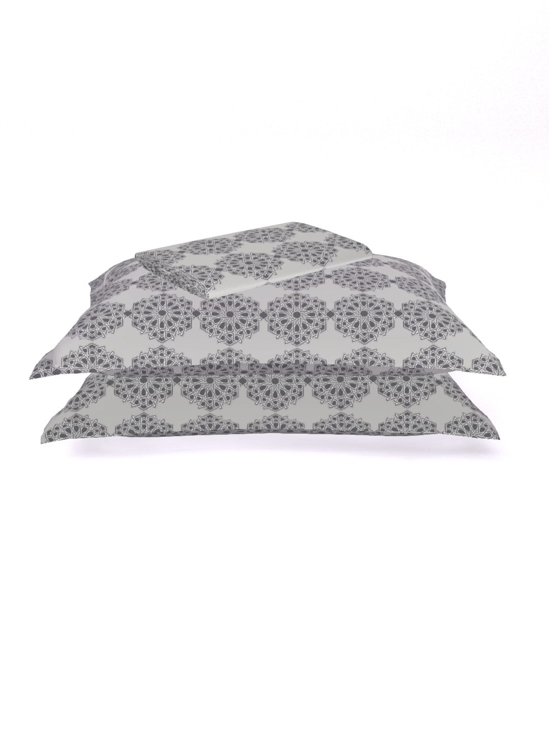 The Comfort Collection  | Printed Double Bedsheet Set | 144 TC Percale Print | Soft Charcoal