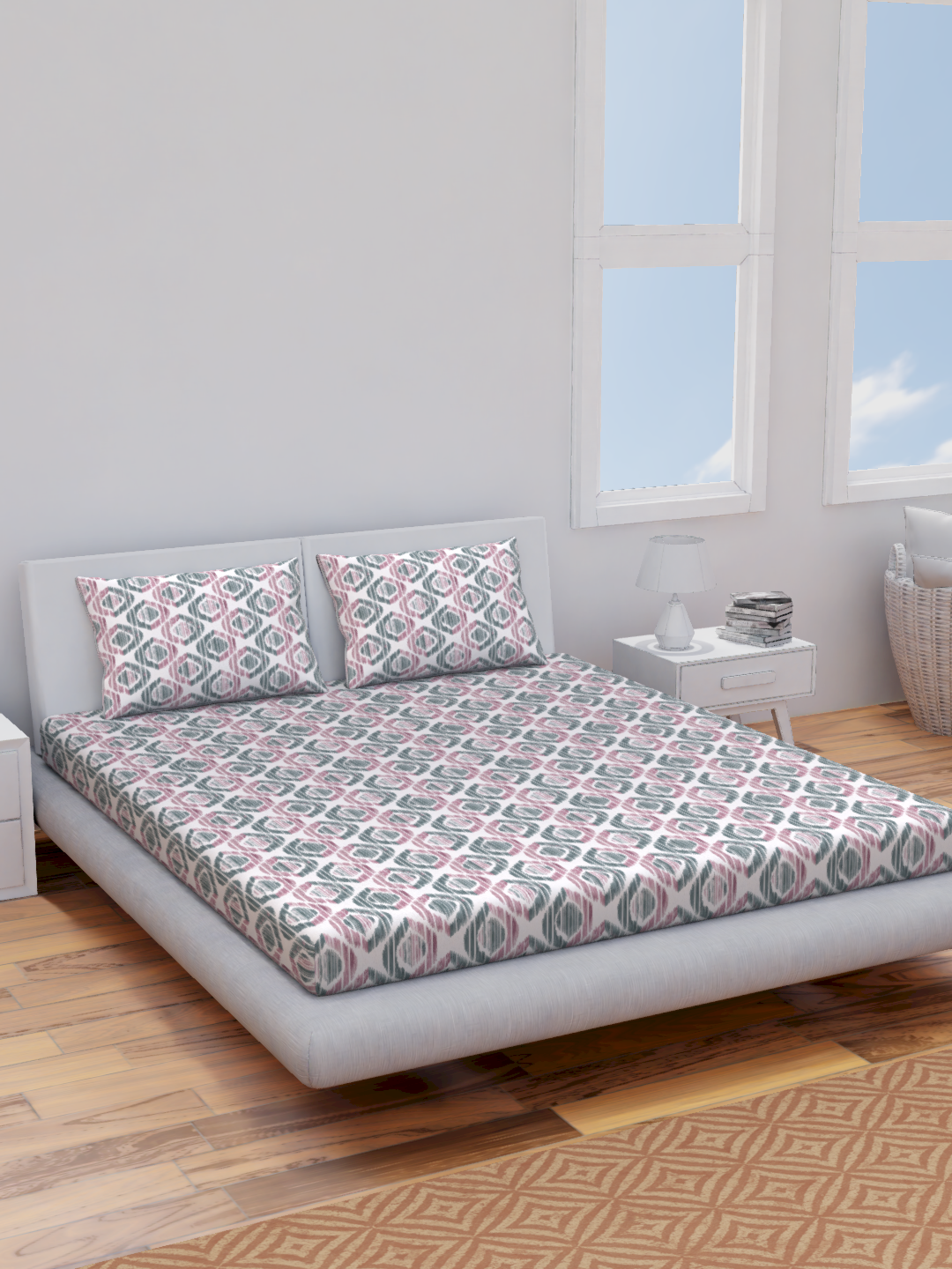 The Comfort Collection  | Printed Double Bedsheet Set | 144 TC Percale Print | Yellow Mint