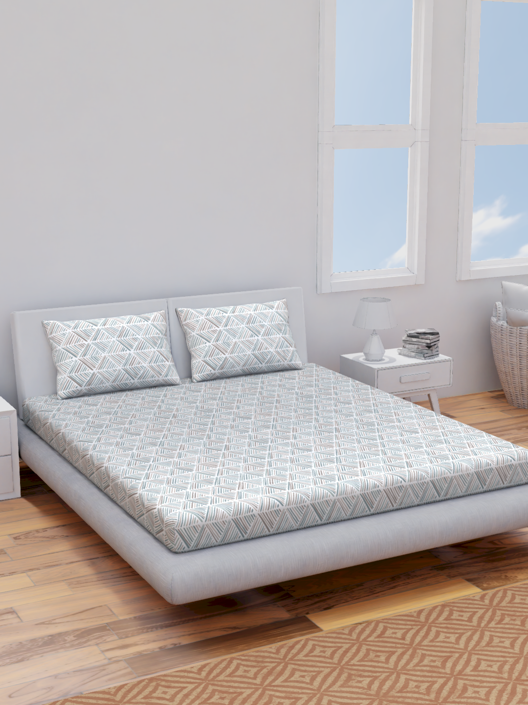 The Comfort Collection  | Printed Double Bedsheet Set | 144 TC Percale Print | Yellow Blues