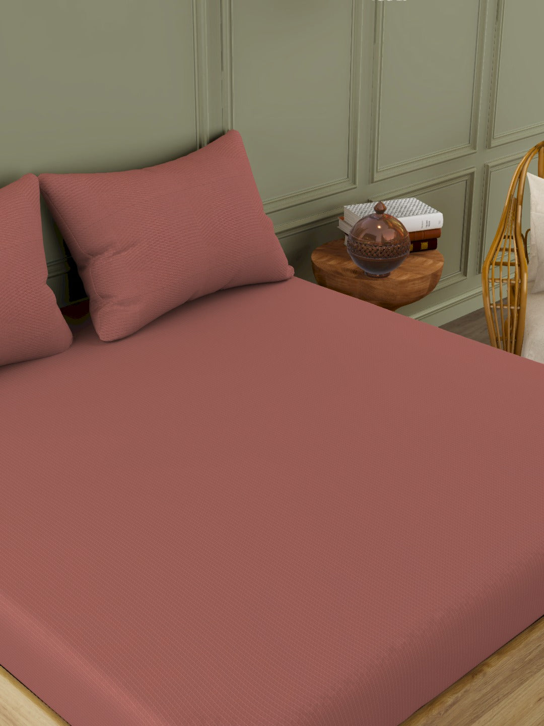 The Gold Collection | Solid King Bedsheet Set | 300 TC Sateen Solid | Peeled Almond