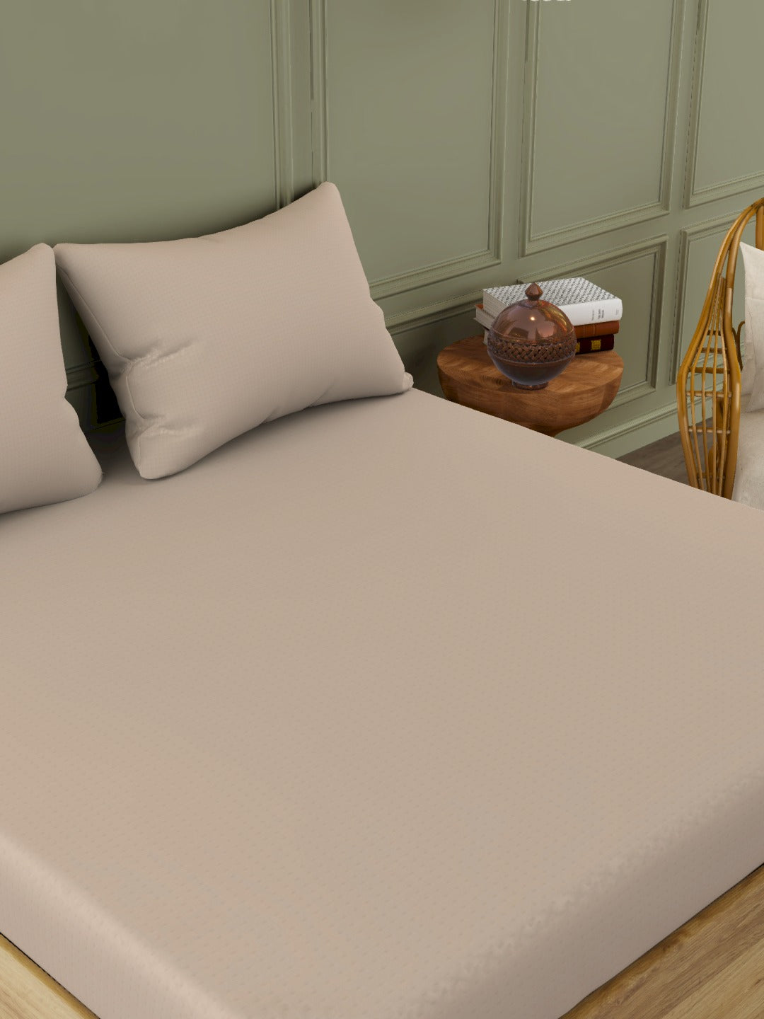 The Gold Collection | Solid King Bedsheet Set | 300 TC Sateen Solid | Peeled Almond