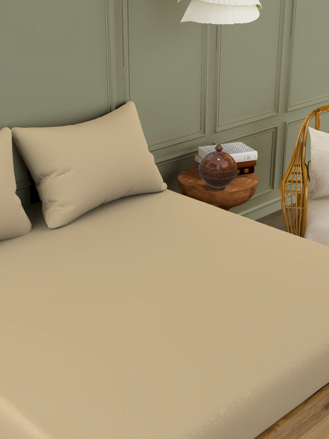 The Gold Collection | Solid King Bedsheet Set | 300 TC Sateen Solid | Peeled Almond