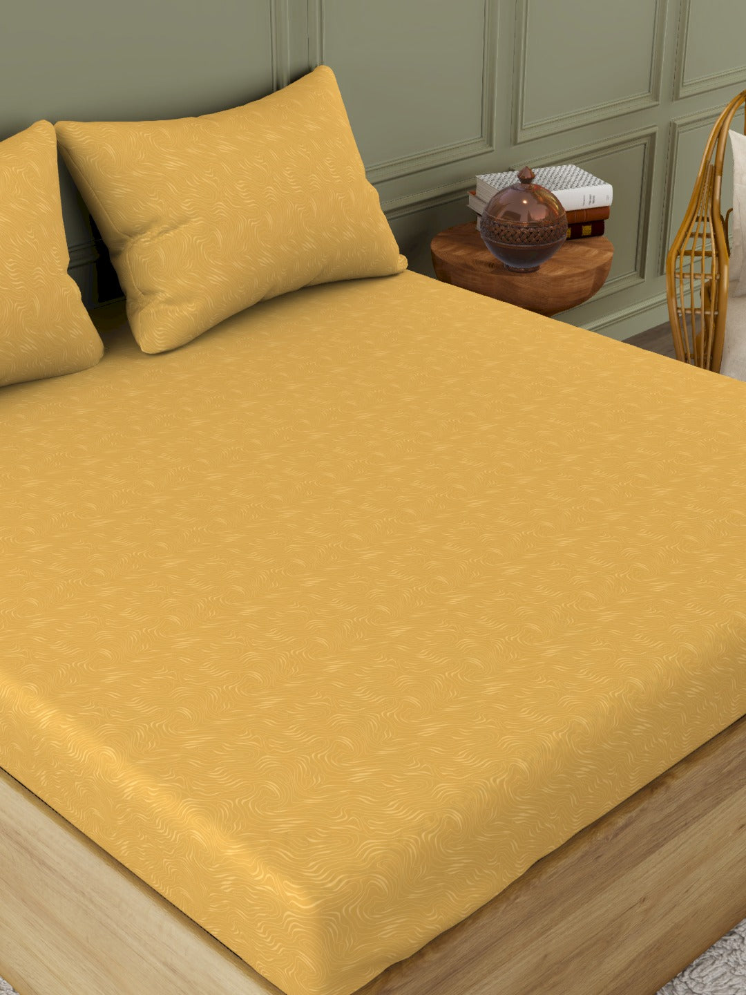 The Gold Collection | Jacquard King Bedsheet Set | 300 TC |  Jacquard-Bright Gold