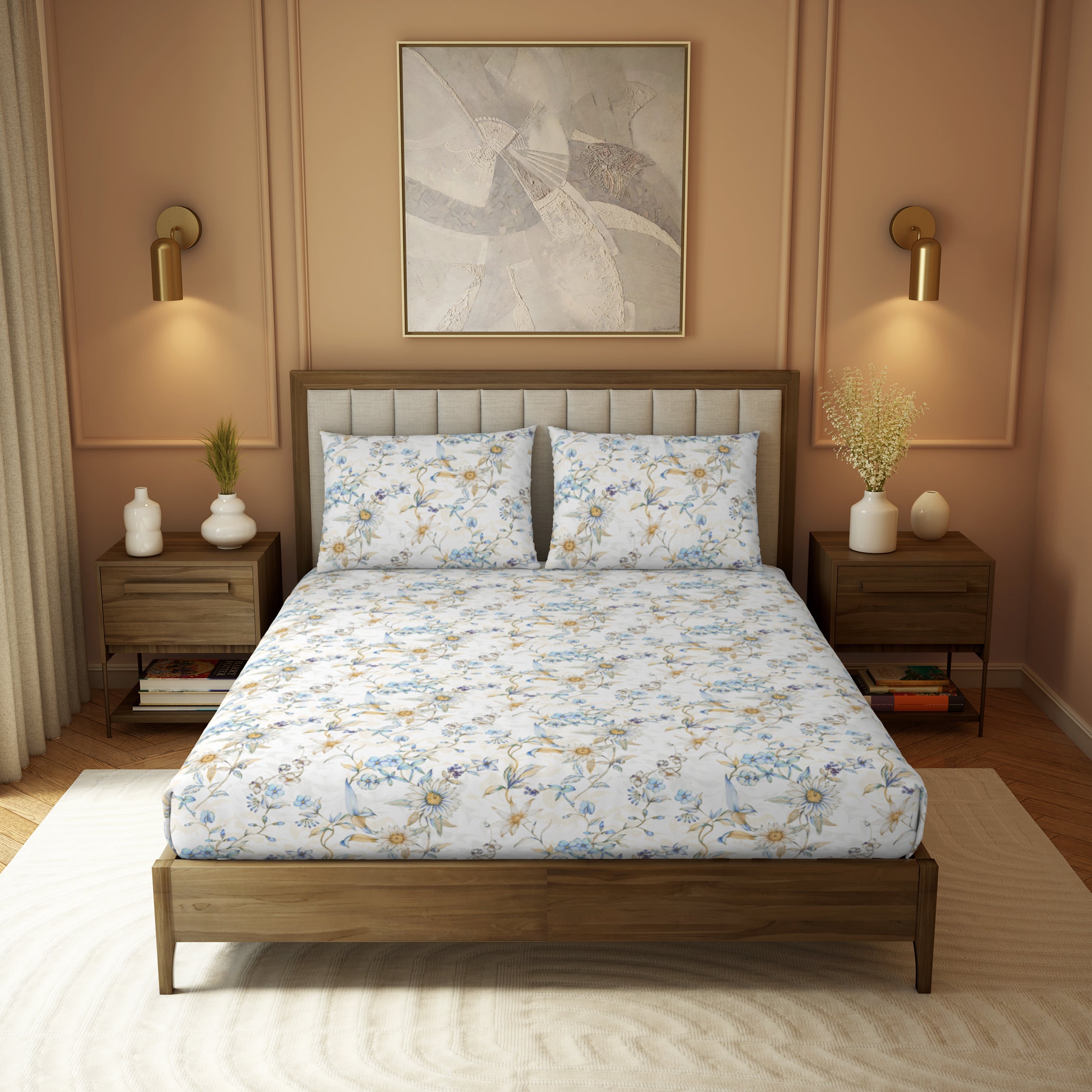 The Gifting Collection | King Bedsheet Set | 210 TC Cotton | Golden Brown