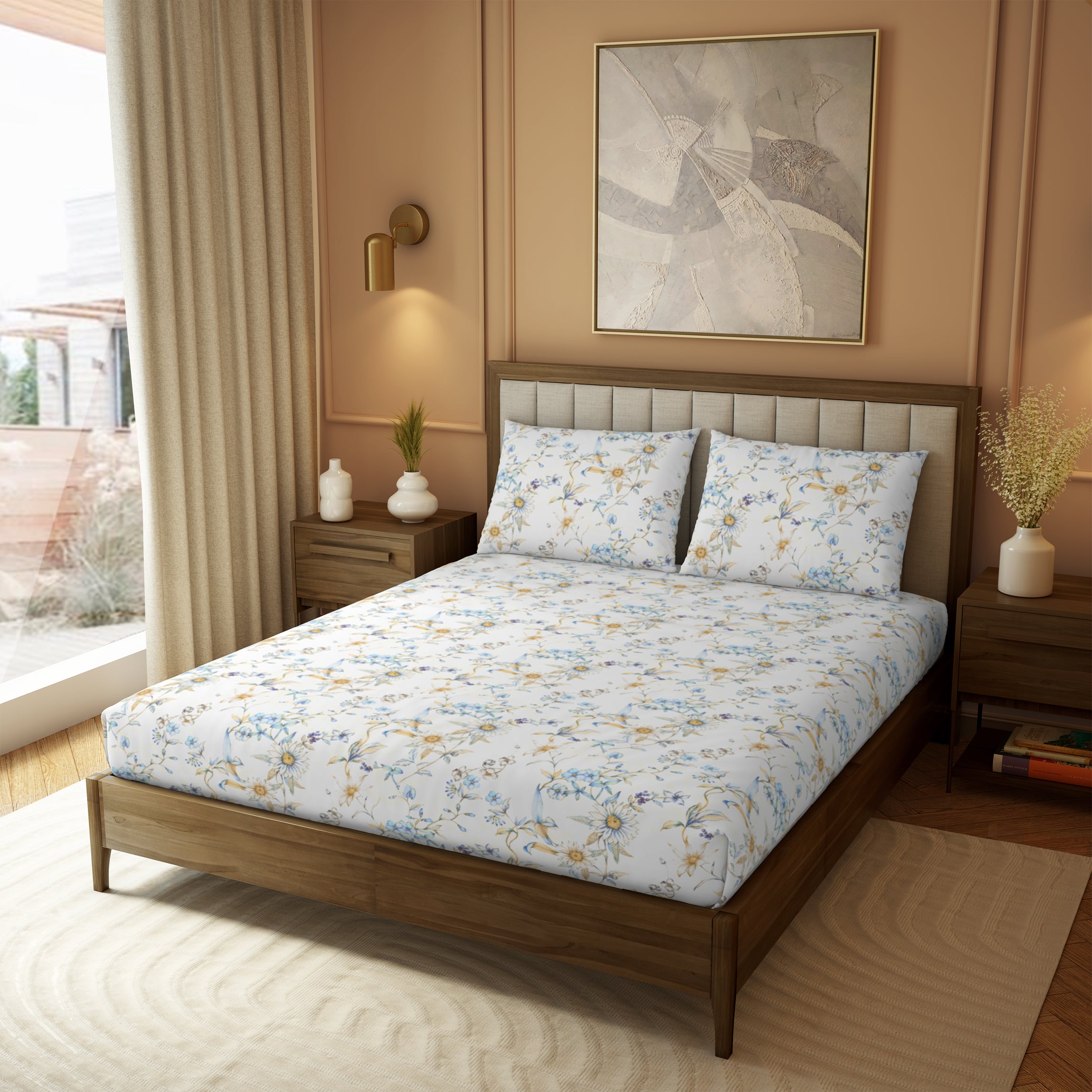 The Gifting Collection | King Bedsheet Set | 210 TC Cotton | Golden Brown