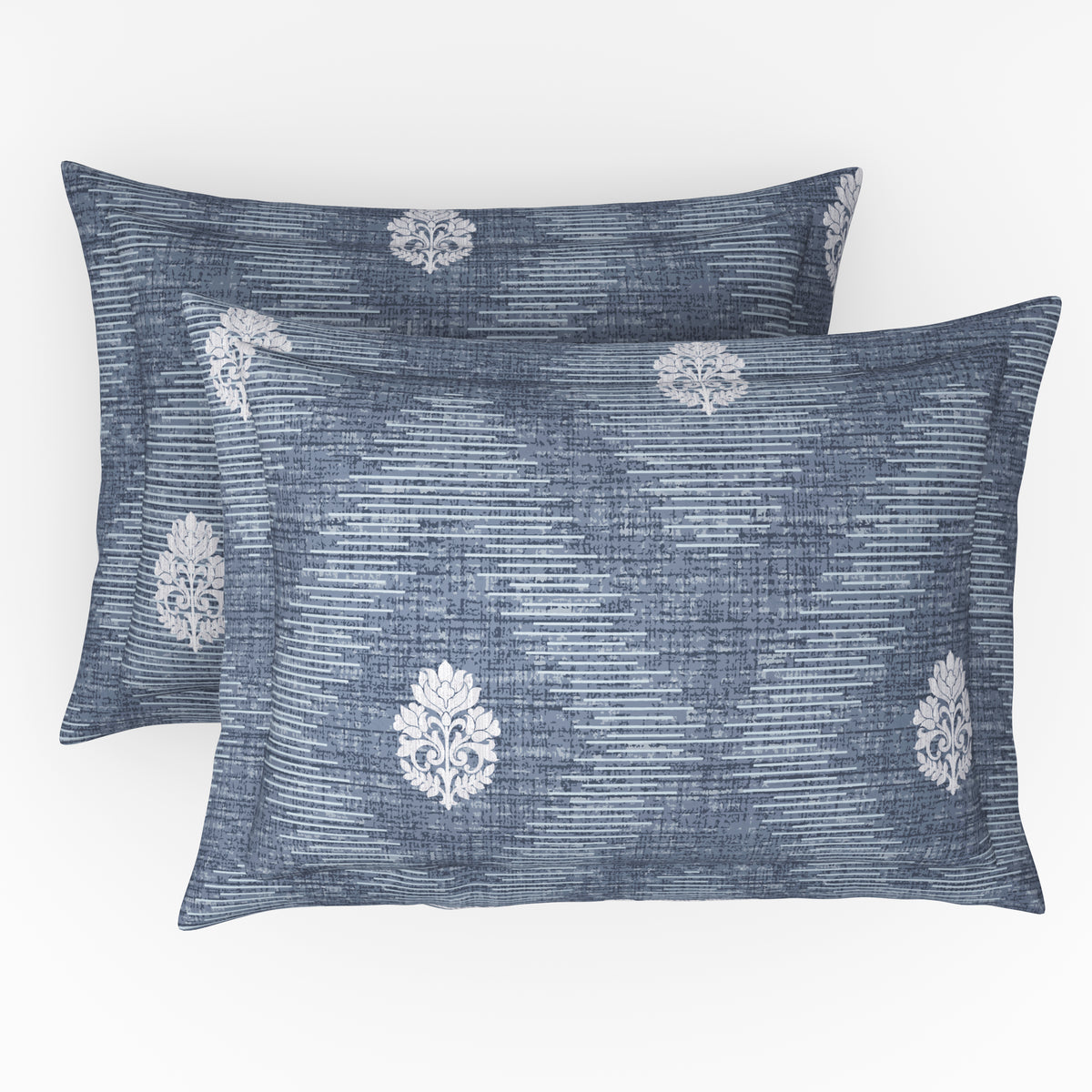 The Comfort Collection | Printed King Bedsheet Set | 144 TC Cotton | Indigo Silver