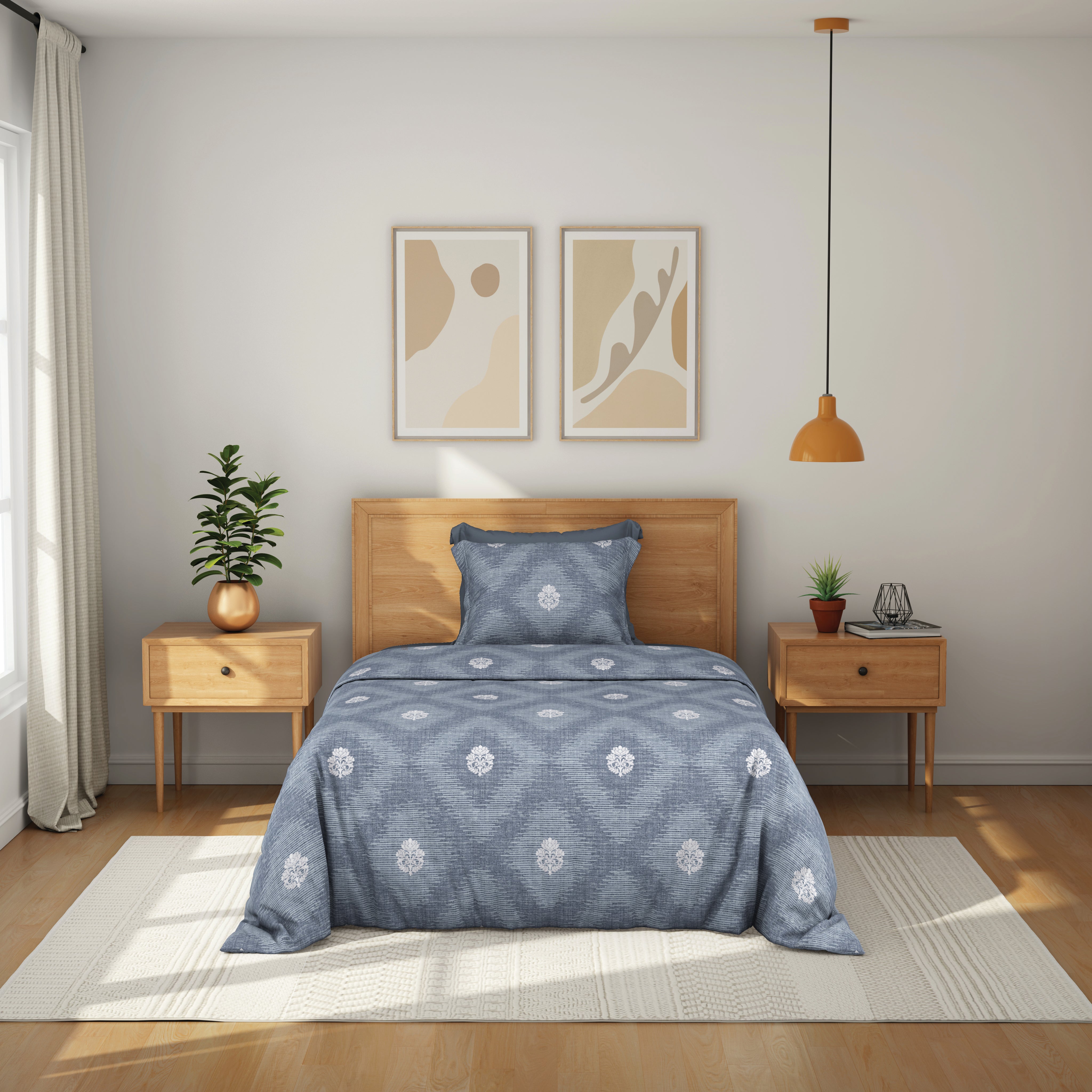 Comfort Collection, Classic | Single Bedsheet Set | 144 TC Cotton - Indigo Silver - by Himeya