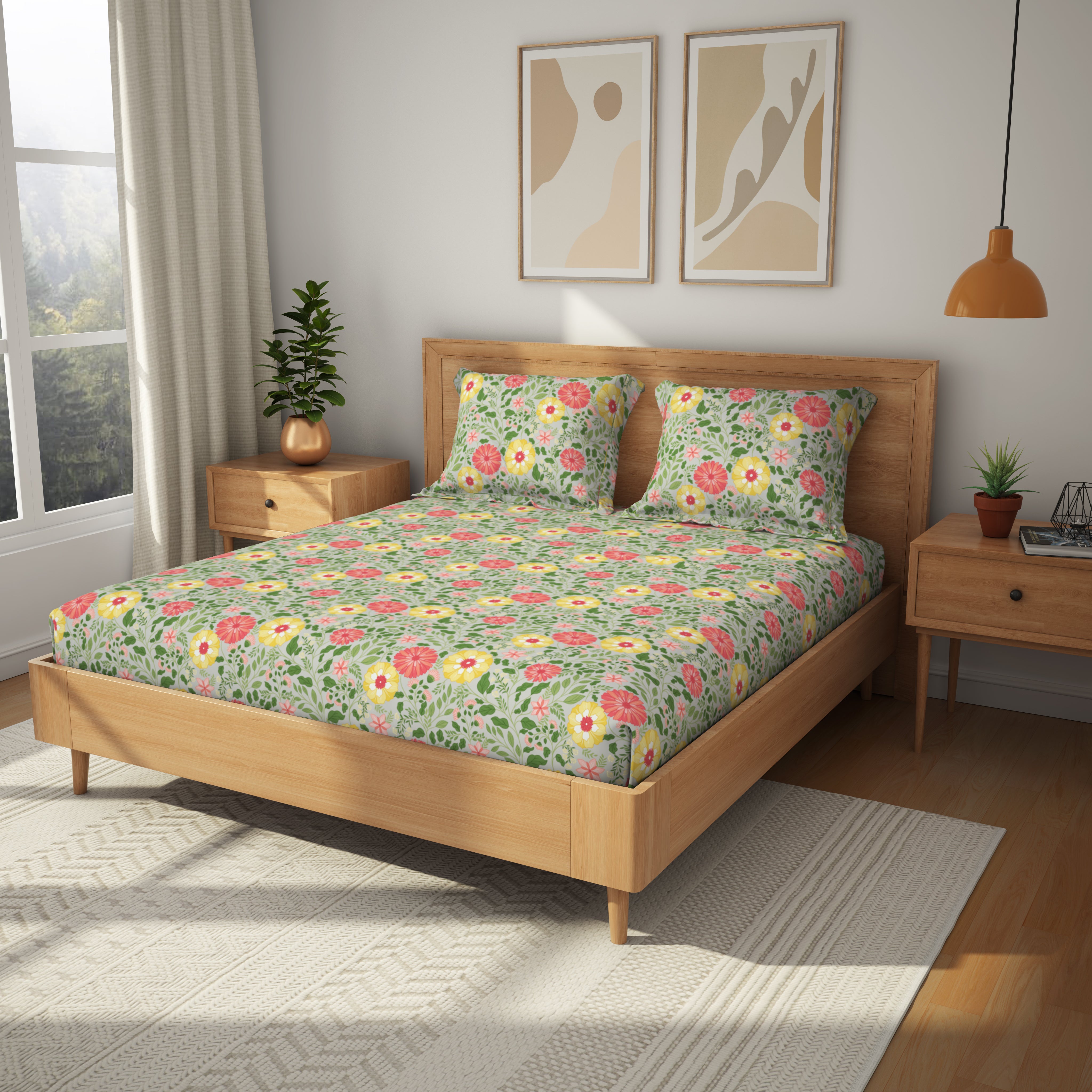 The Gifting Collection | King Bedsheet Set |144 TC | Chrysanthea