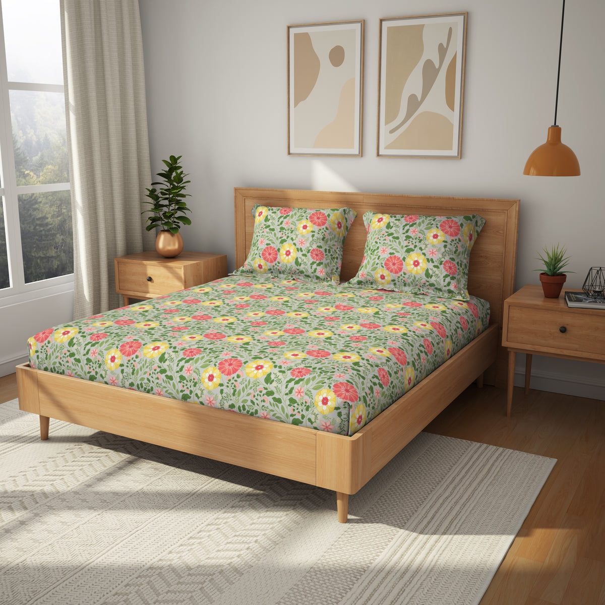 The Gifting Collection | King Bedsheet Set |144 TC | Chrysanthea