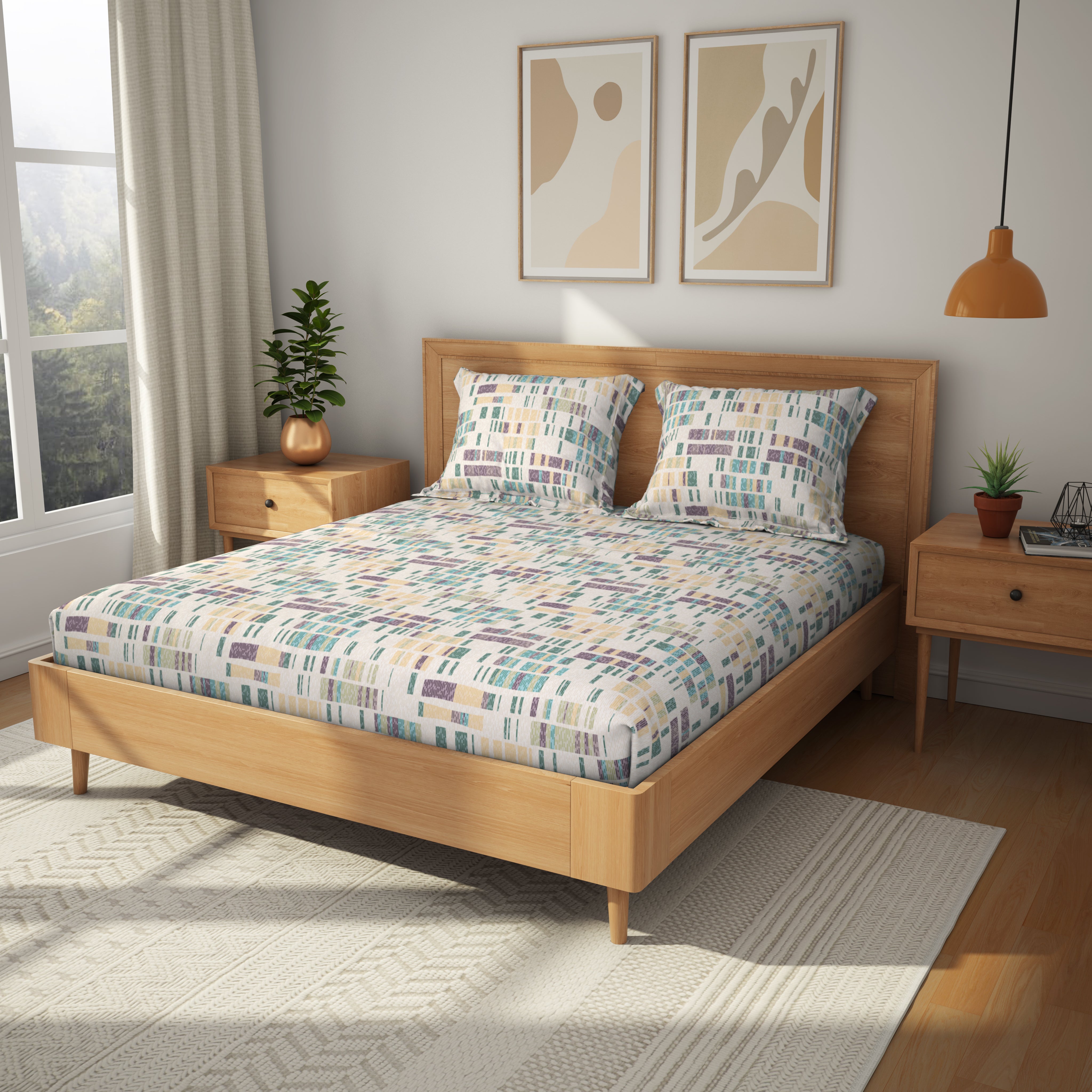 Comfort Collection, Bold & Beyond | Printed King Bedsheet Set | 120 TC Cotton - Buttercream Yellow by Himeya