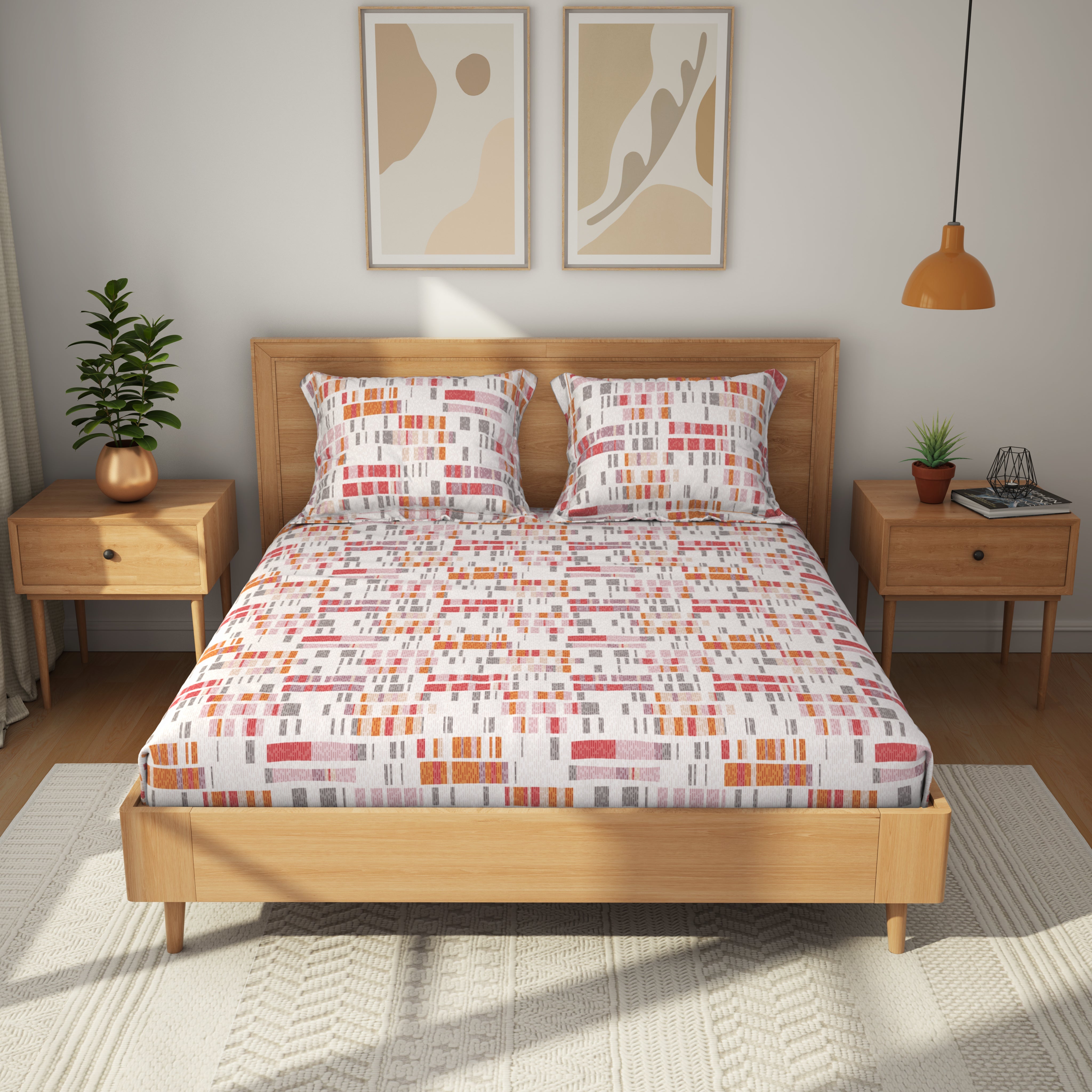 Comfort Collection, Bold & Beyond | Printed Double Bedsheet Set | 120 TC Cotton - Cherry Red by Himeya