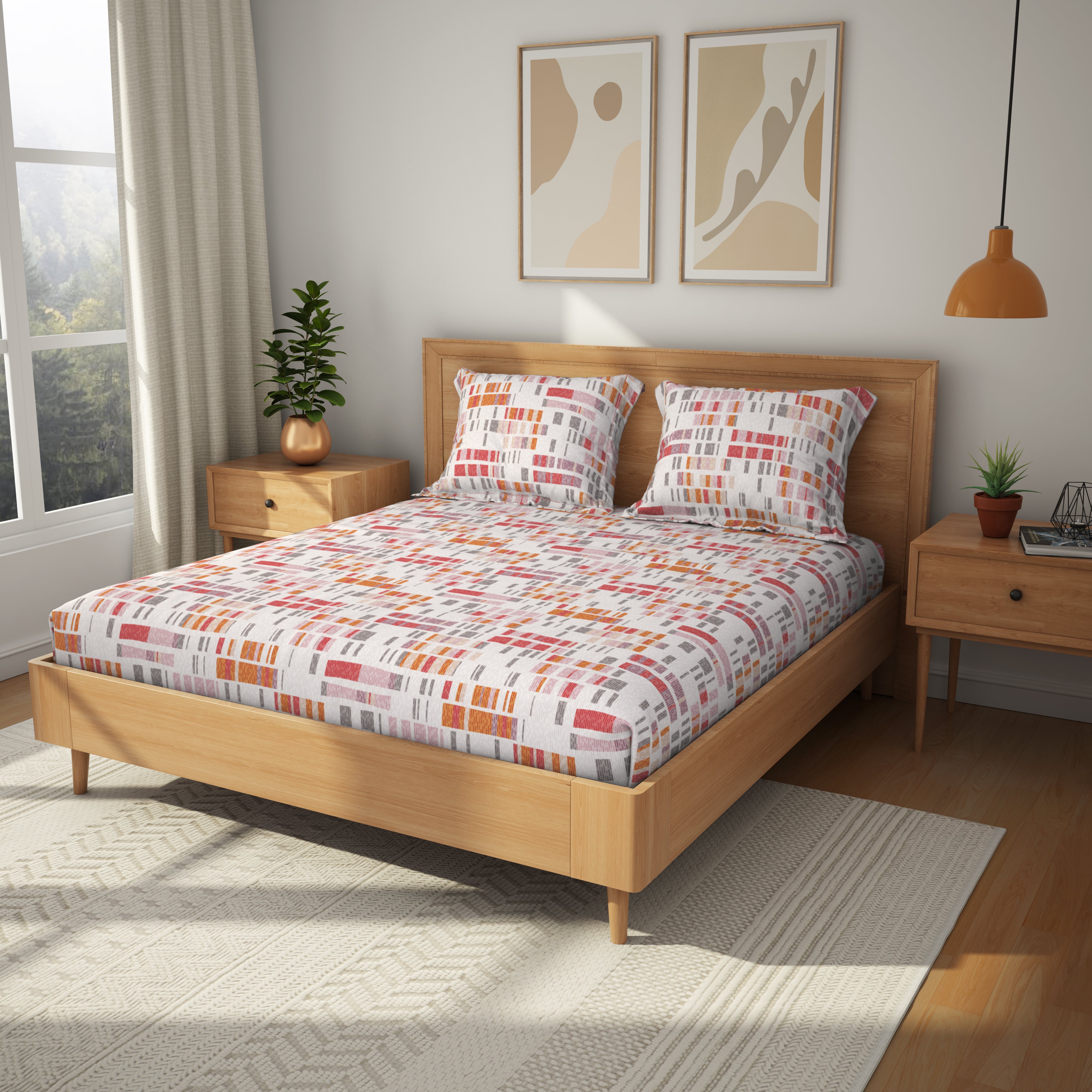 Comfort Collection, Bold & Beyond | Printed King Bedsheet Set | 120 TC Cotton - Cherry Red by Himeya