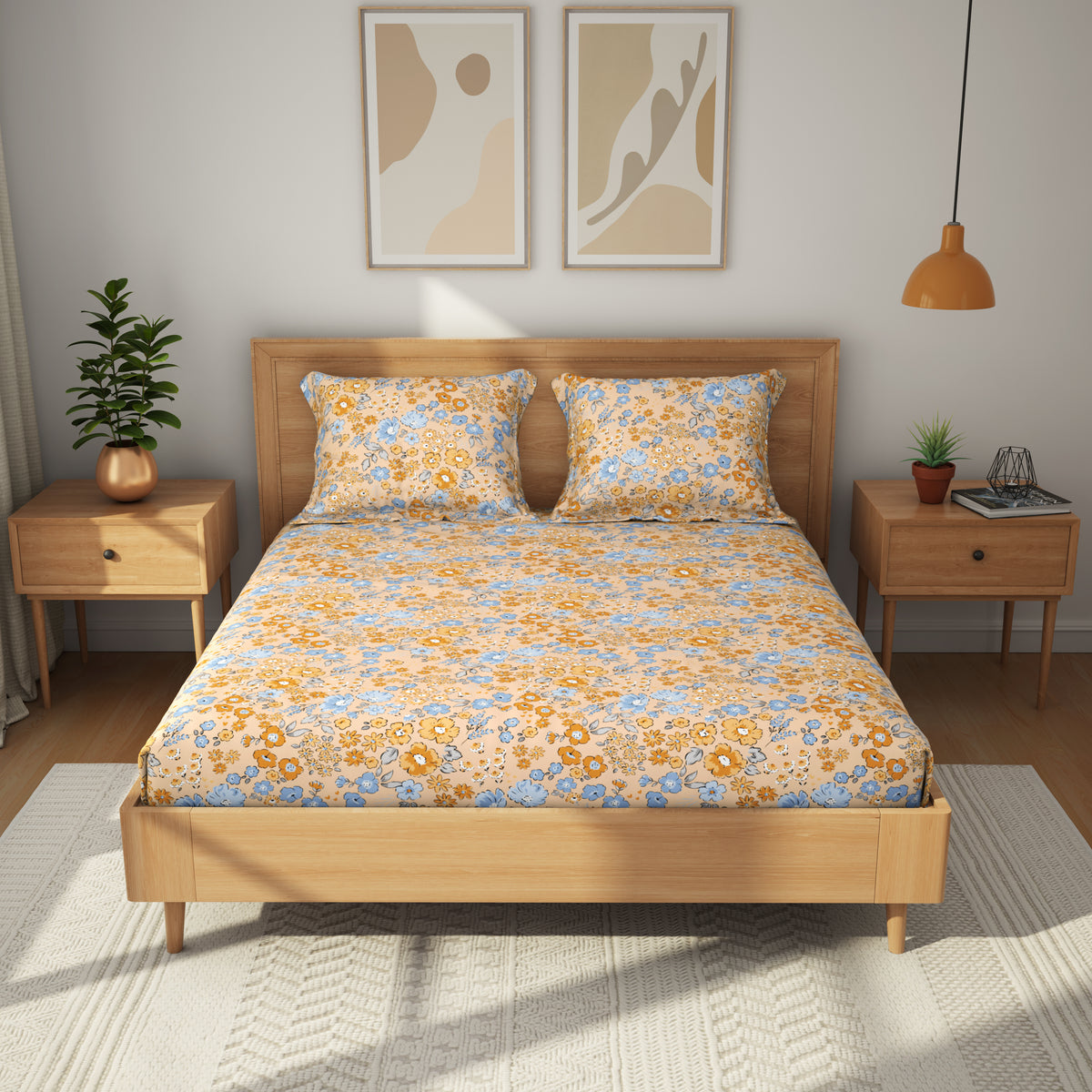 The Comfort Collection | Printed King Bedsheet Set | 120 TC Cotton | Dusky Peach