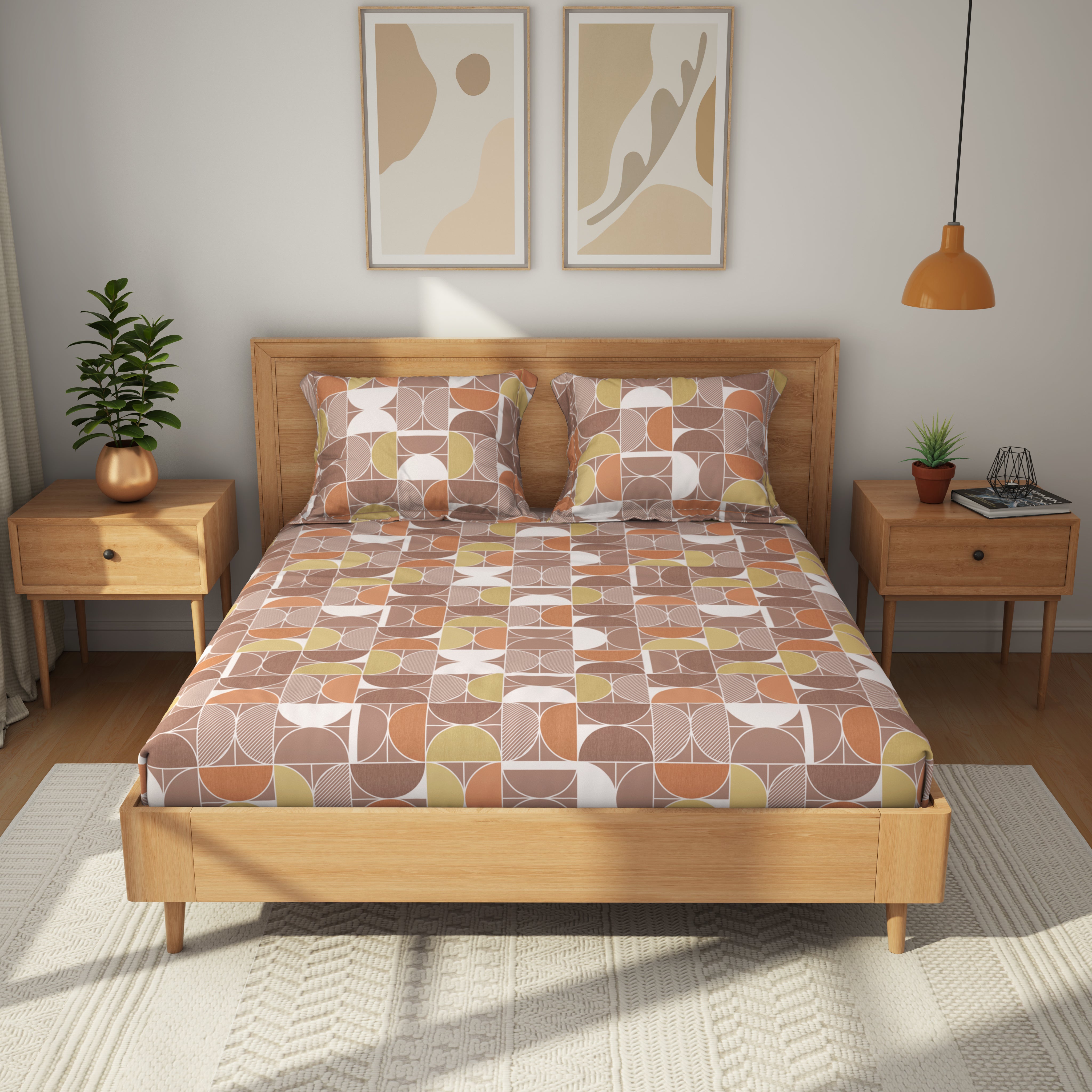 Comfort Collection, Bold & Beyond | Printed King Bedsheet Set | 120 TC Cotton - Mocha Brown by Himeya