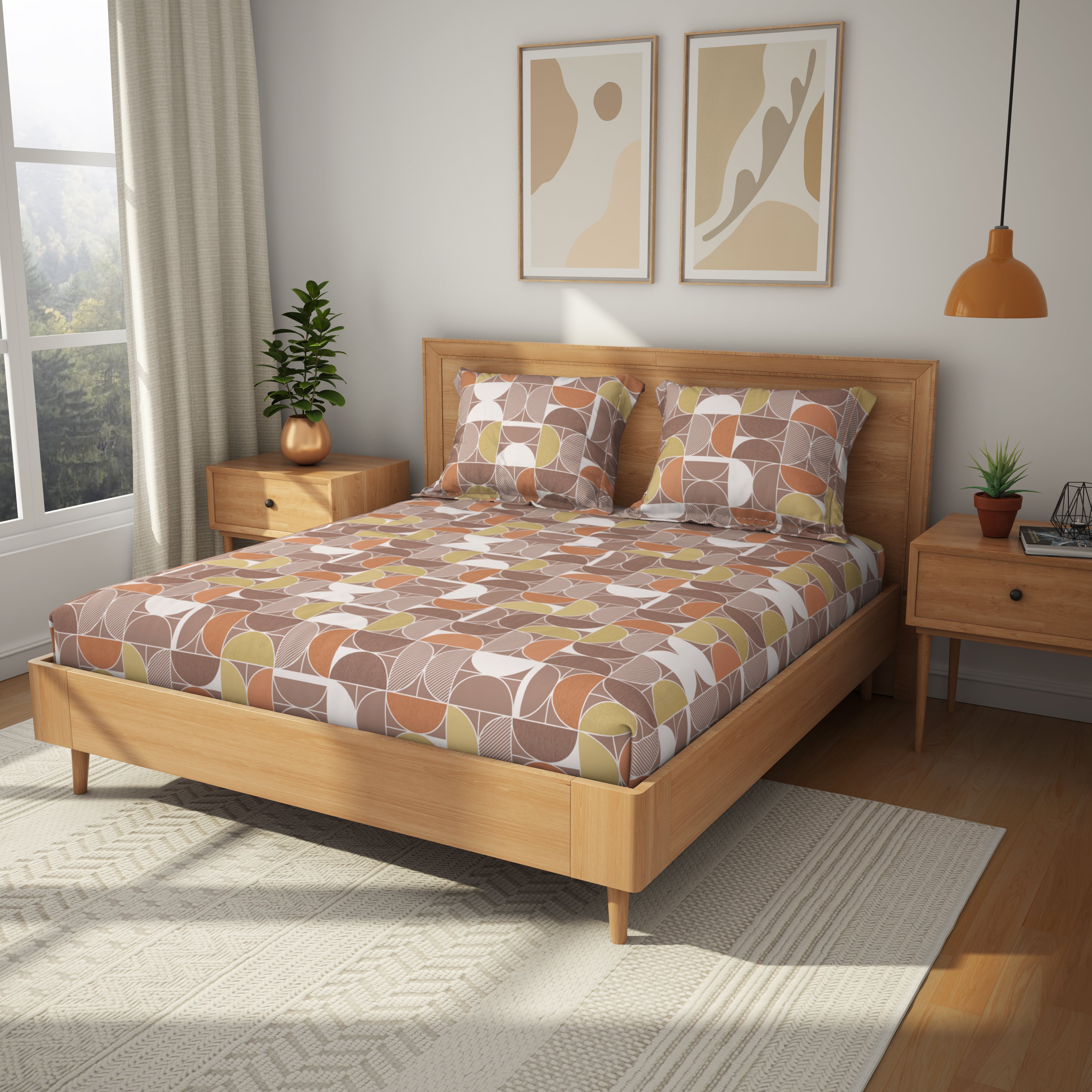 Comfort Collection, Bold & Beyond | Printed King Bedsheet Set | 120 TC Cotton - Mocha Brown by Himeya