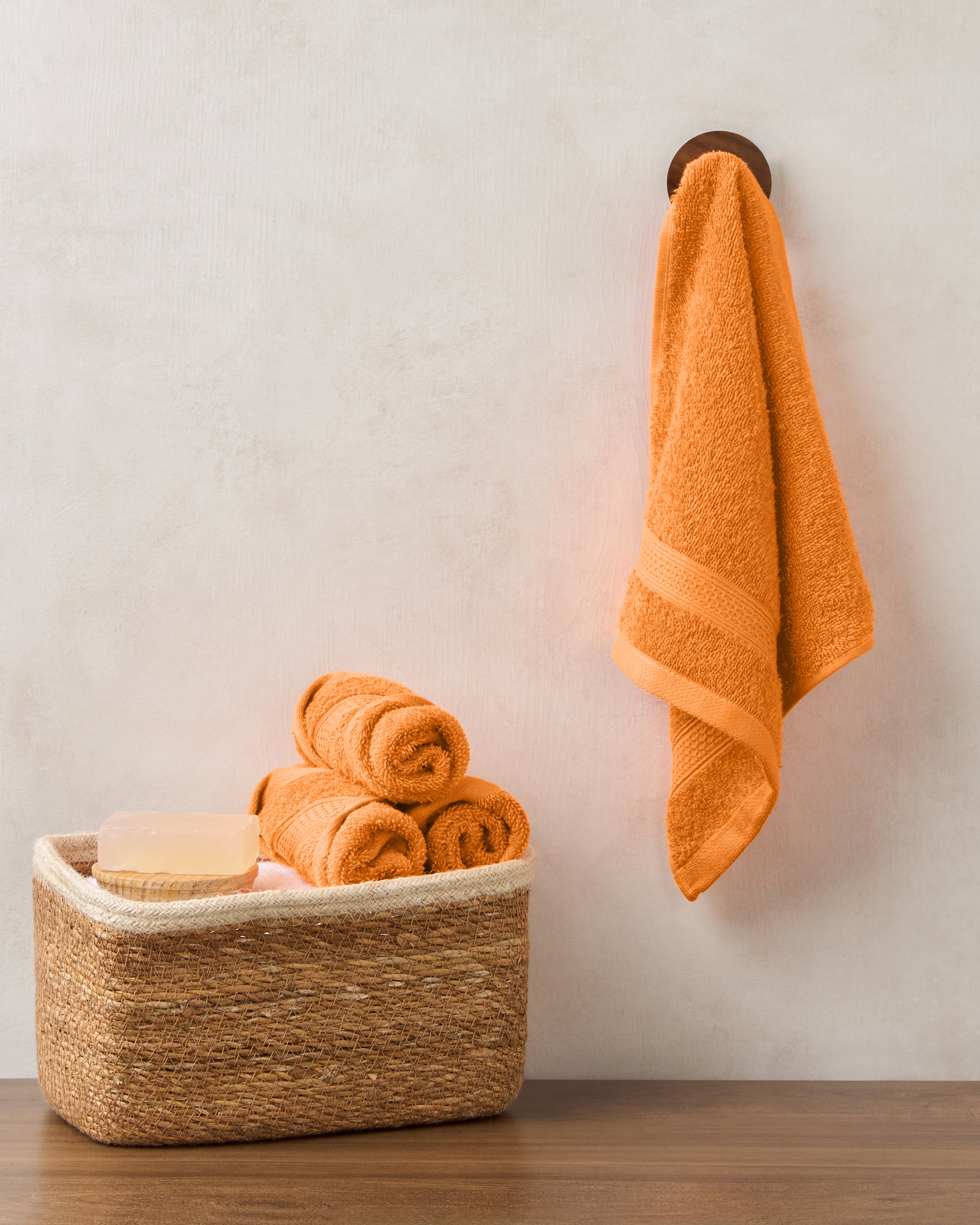 The Elite Collection | Face Towel | 450 GSM Pack of 4 | Tangy Orange