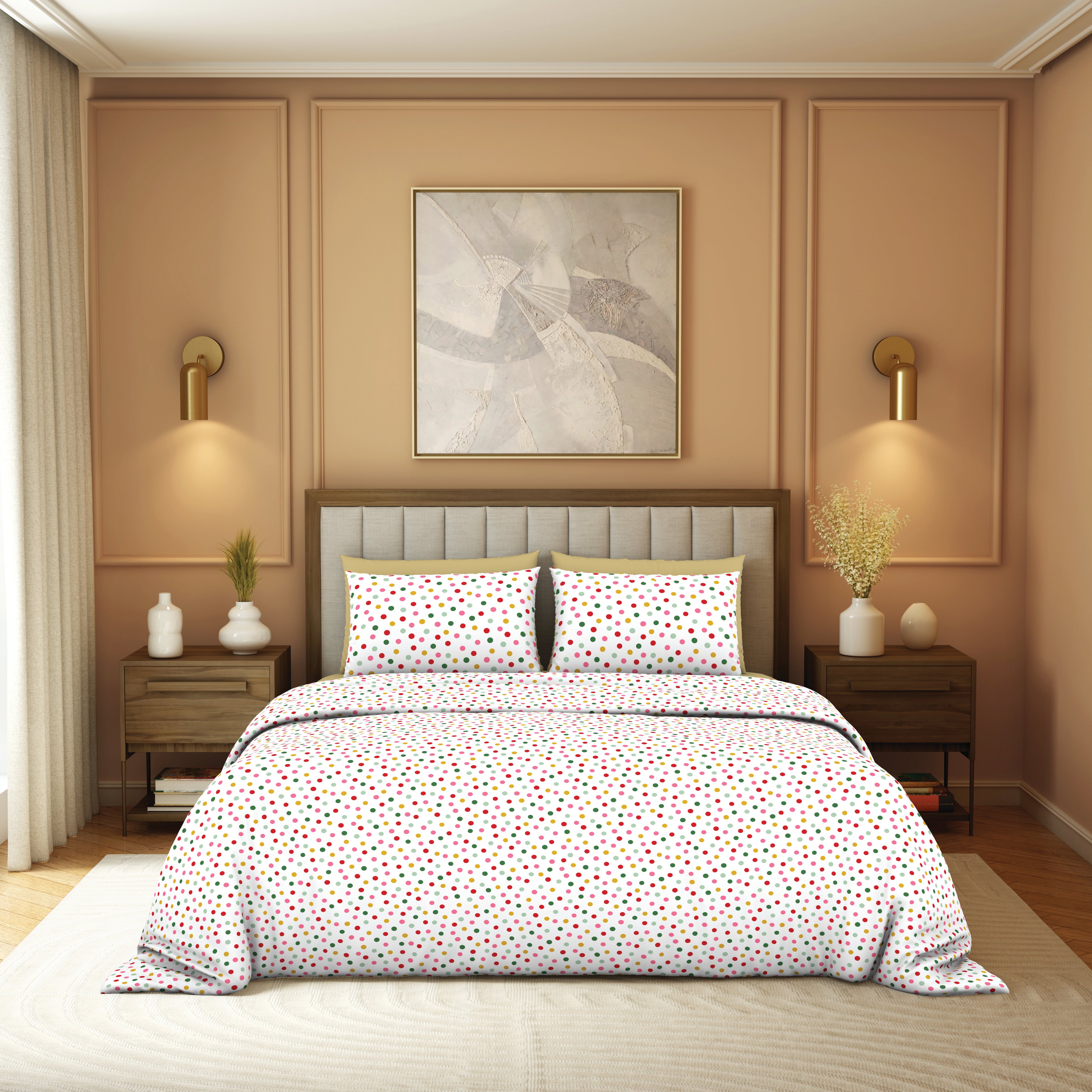 The Elegant Collection | Printed Double Bedsheet Set | 190 TC Cotton | Festive Dot Small-Bold Multi