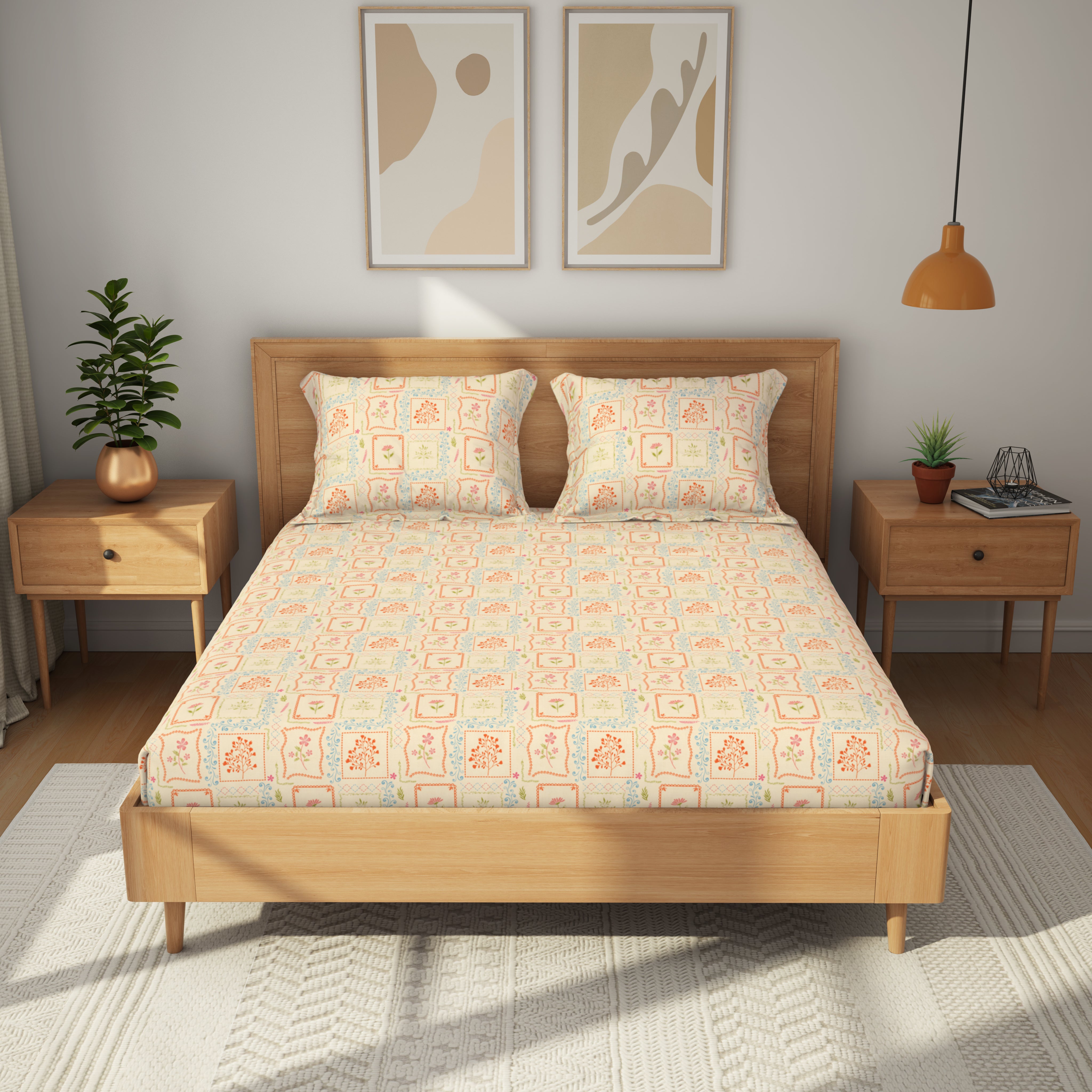 The Gifting Collection | King Bedsheet Set |144 TC | Flora Frames