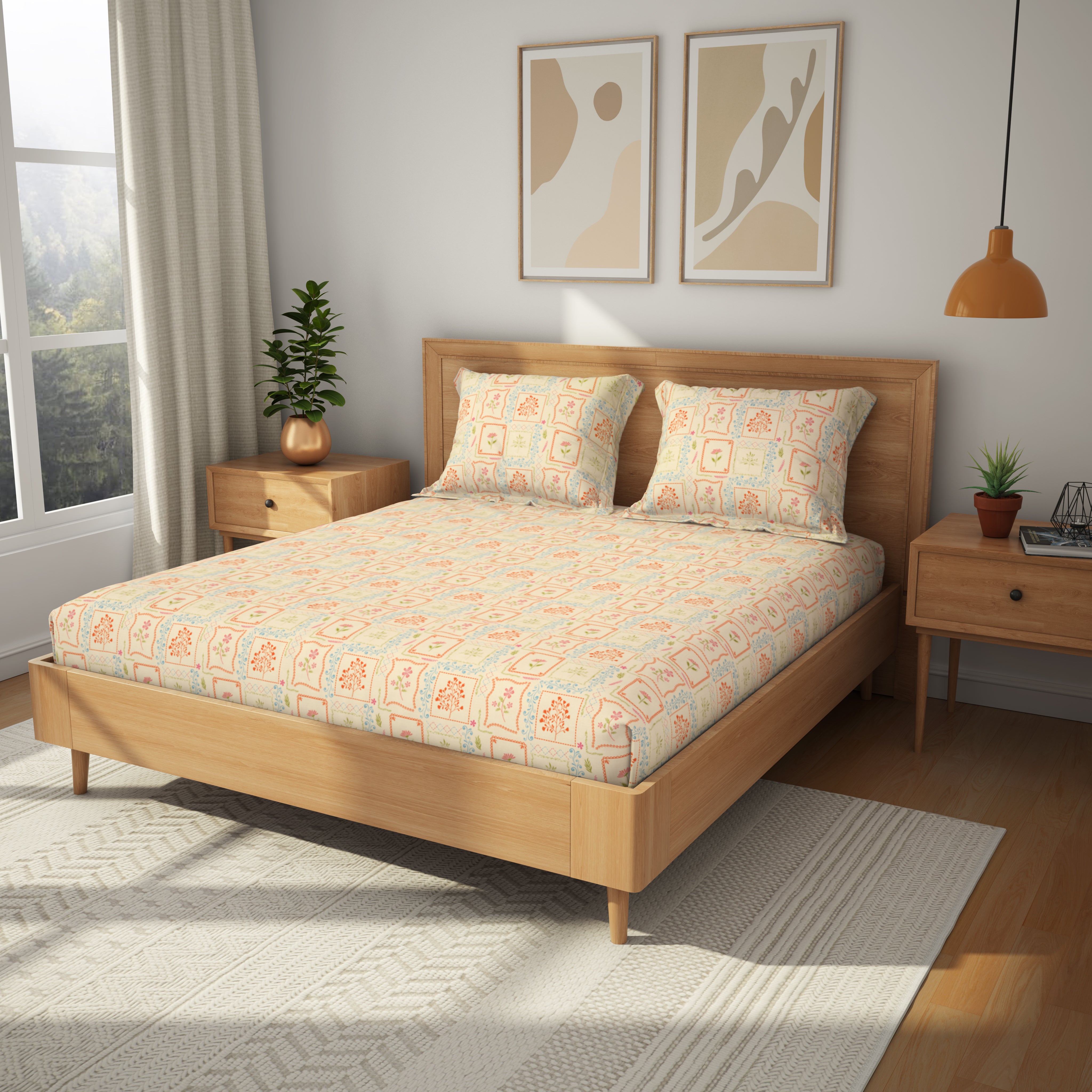 The Gifting Collection | King Bedsheet Set |144 TC | Flora Frames