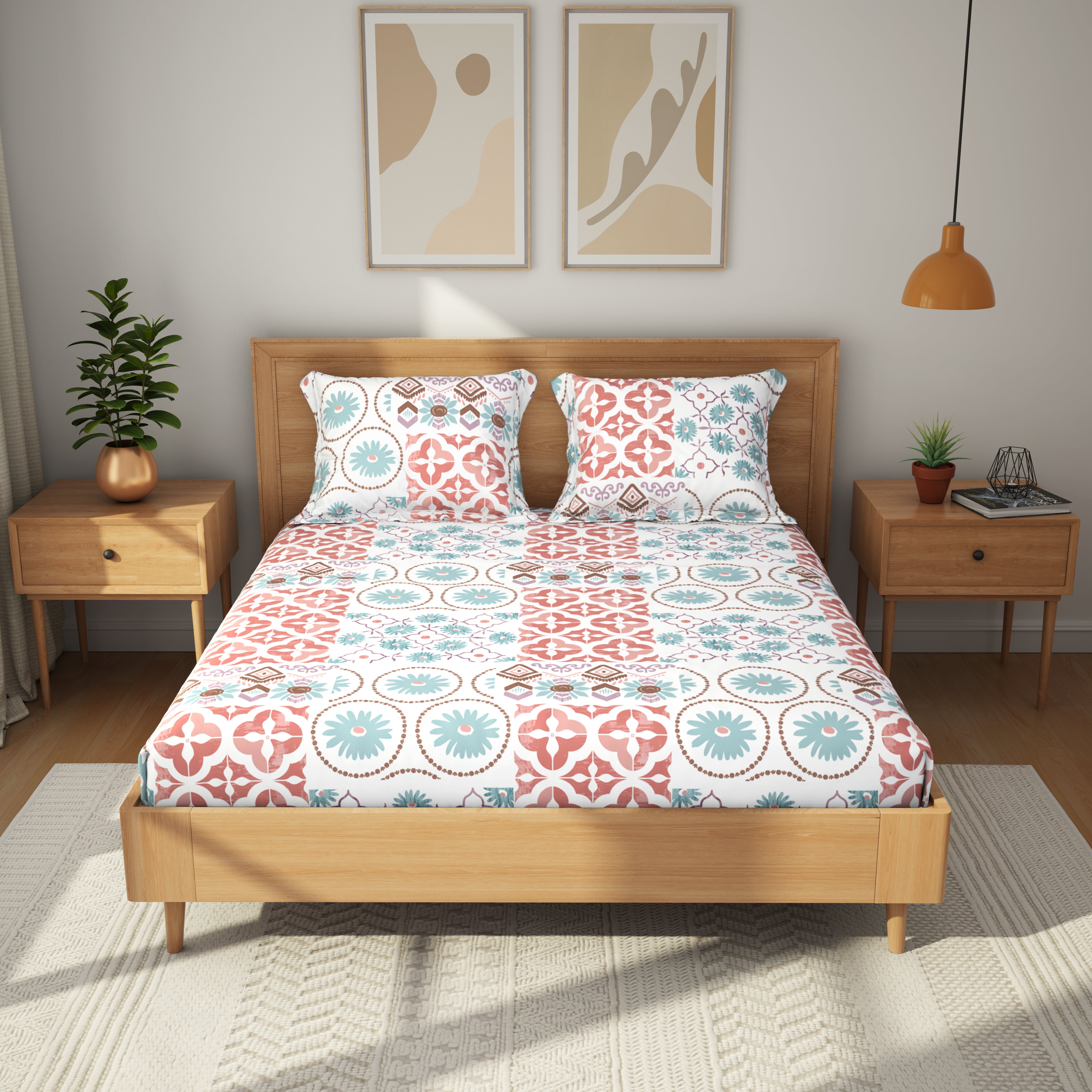Comfort Collection, Classic | Printed King Bedsheet Set | 144 TC Cotton - Earthy Peach by Himeya