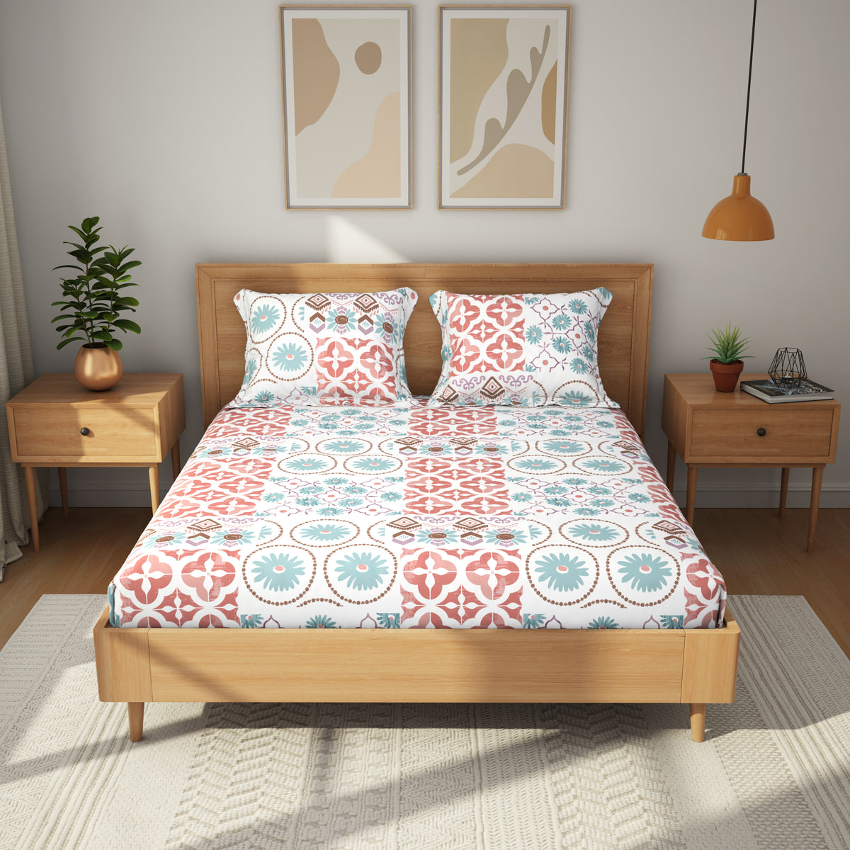 The Comfort Collection | Printed King Bedsheet Set | 144 TC Cotton | Earthy Peach