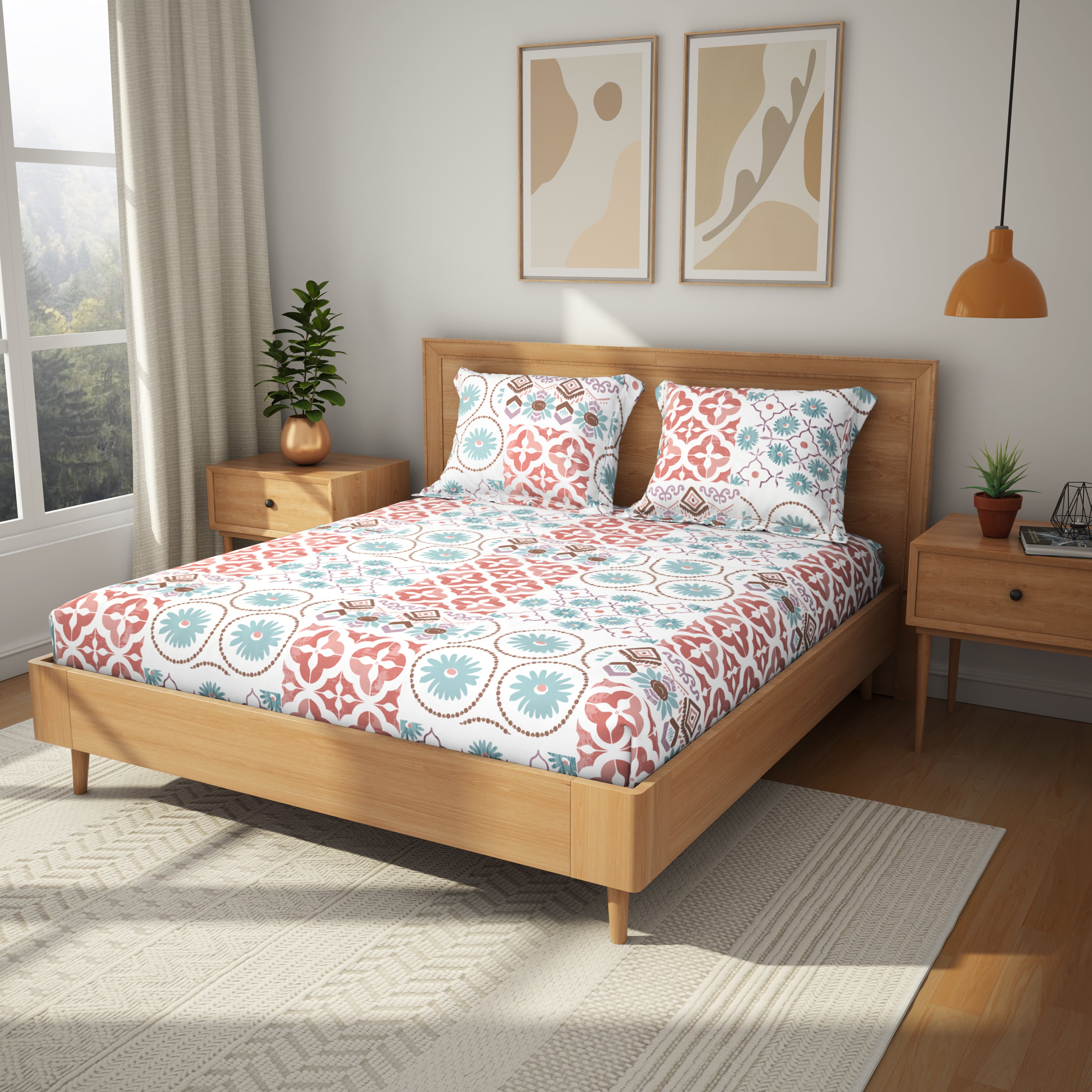 Comfort Collection, Classic | Printed King Bedsheet Set | 144 TC Cotton - Earthy Peach by Himeya