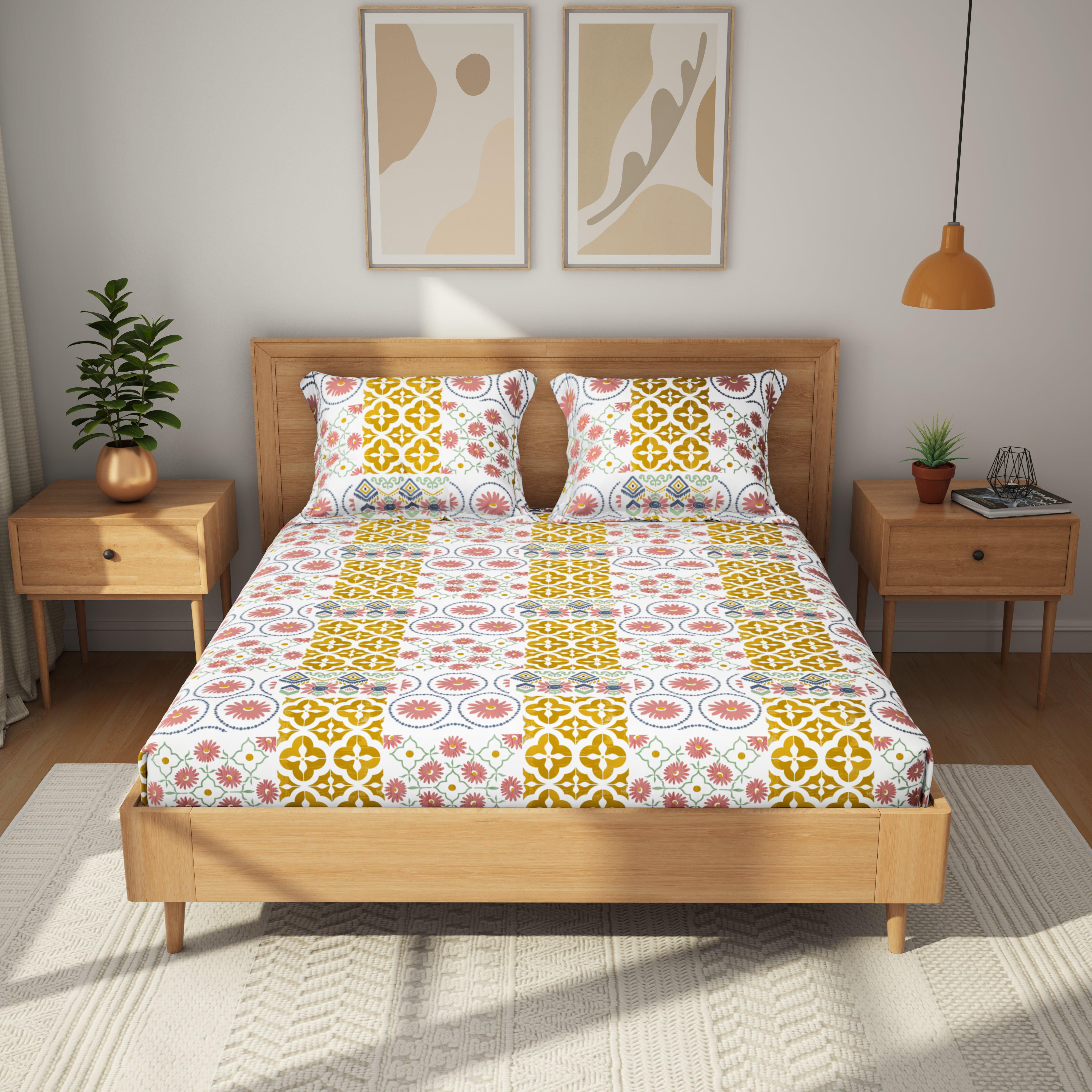 The Gifting Collection | King Bedsheet Set | 144 TC | Folk Garden