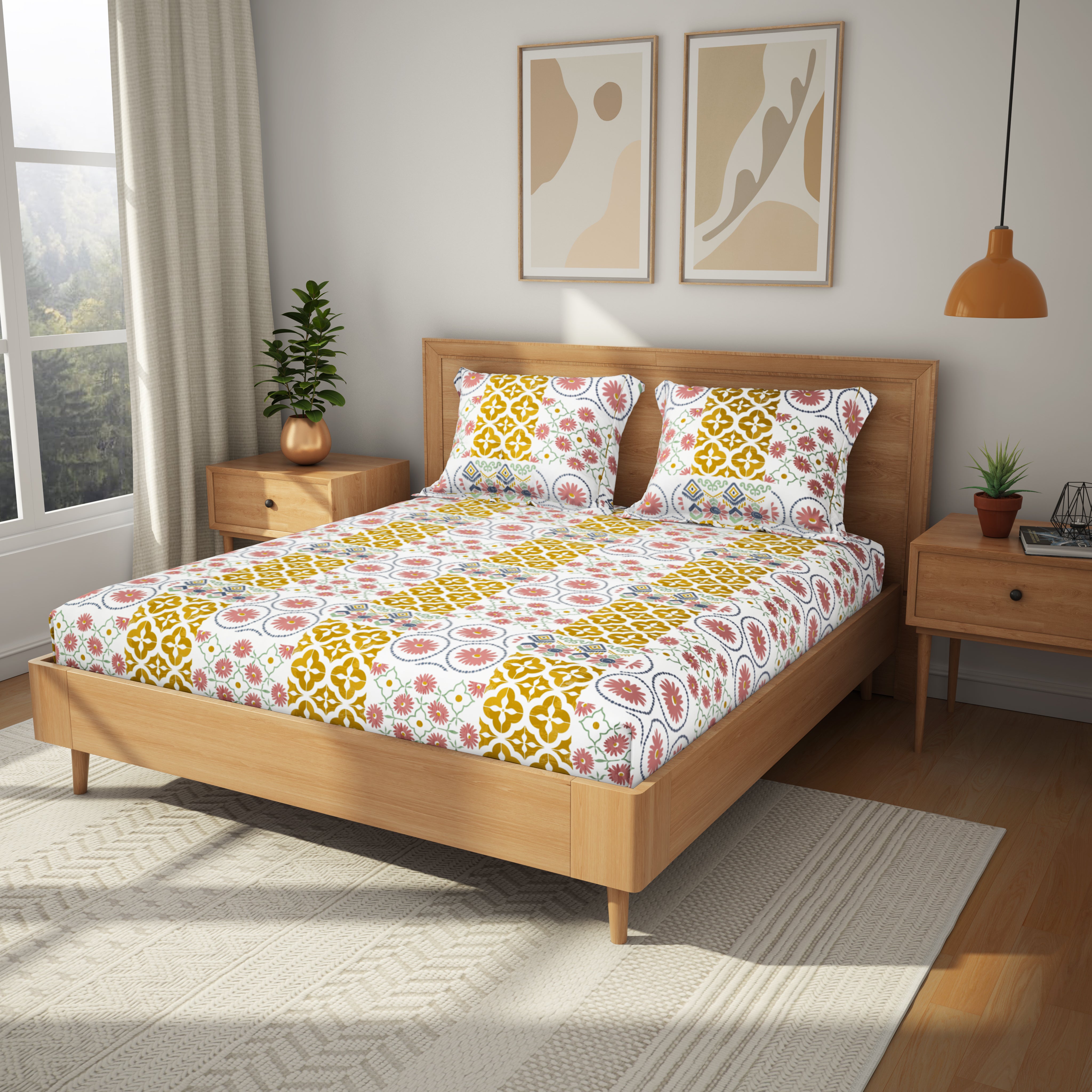 The Gifting Collection | King Bedsheet Set | 144 TC | Folk Garden
