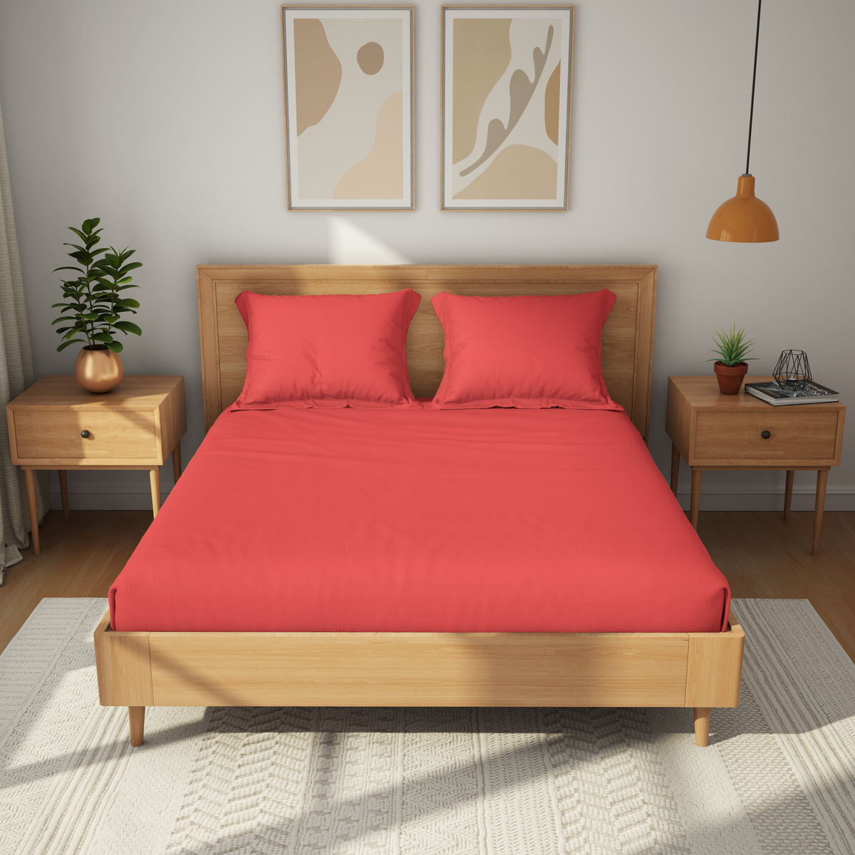 The Exclusive Collection | Printed Double Bedsheet Set | 152 TC Cotton | Chilli Red