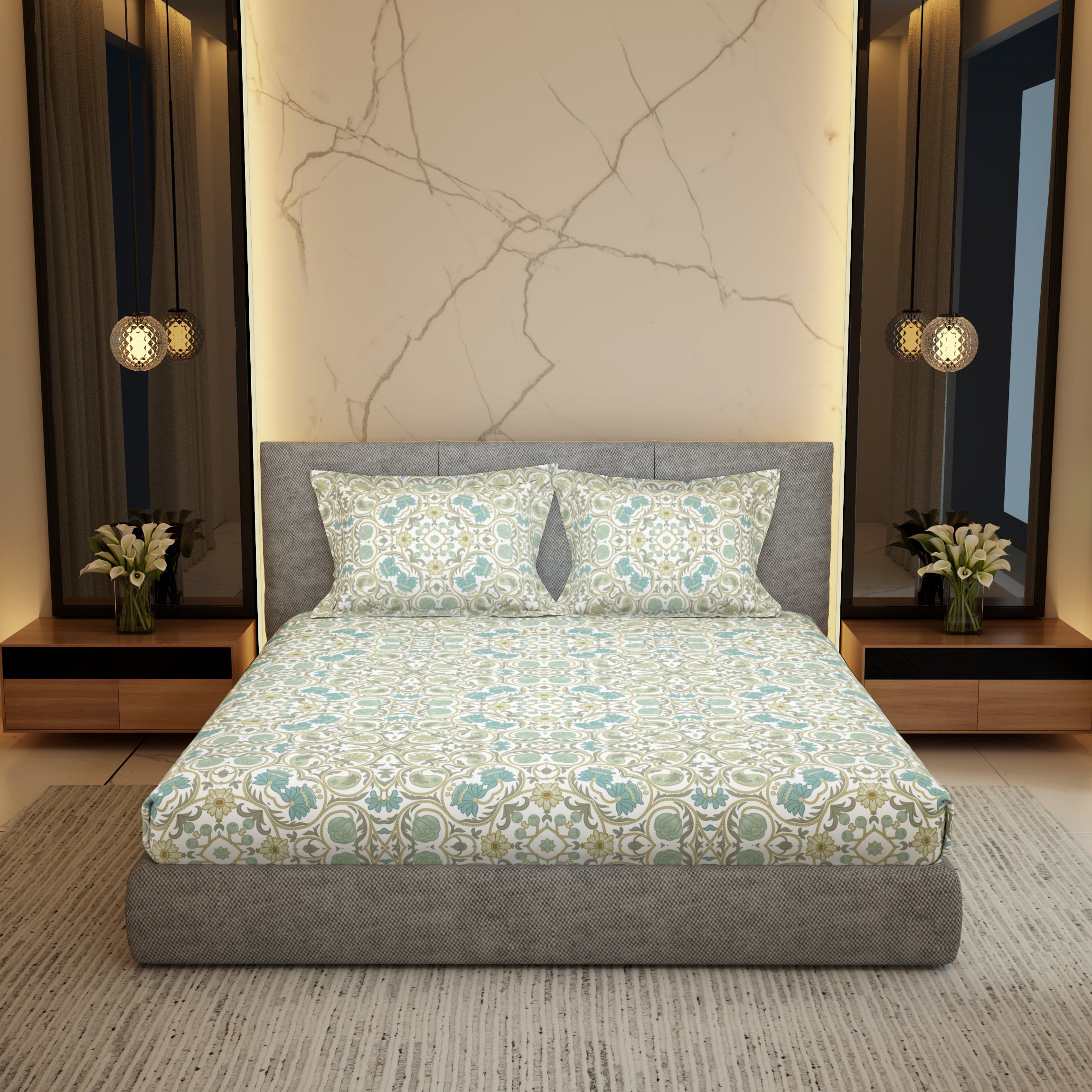 The Gifting Collection | King Bedsheet Set (1+2) | 300 TC | Gulbahar