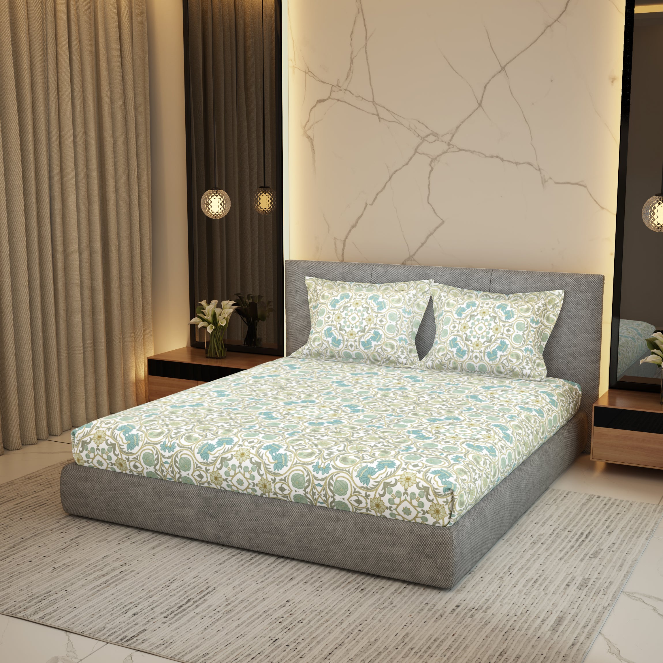 The Gifting Collection | King Bedsheet Set (1+2) | 300 TC | Gulbahar